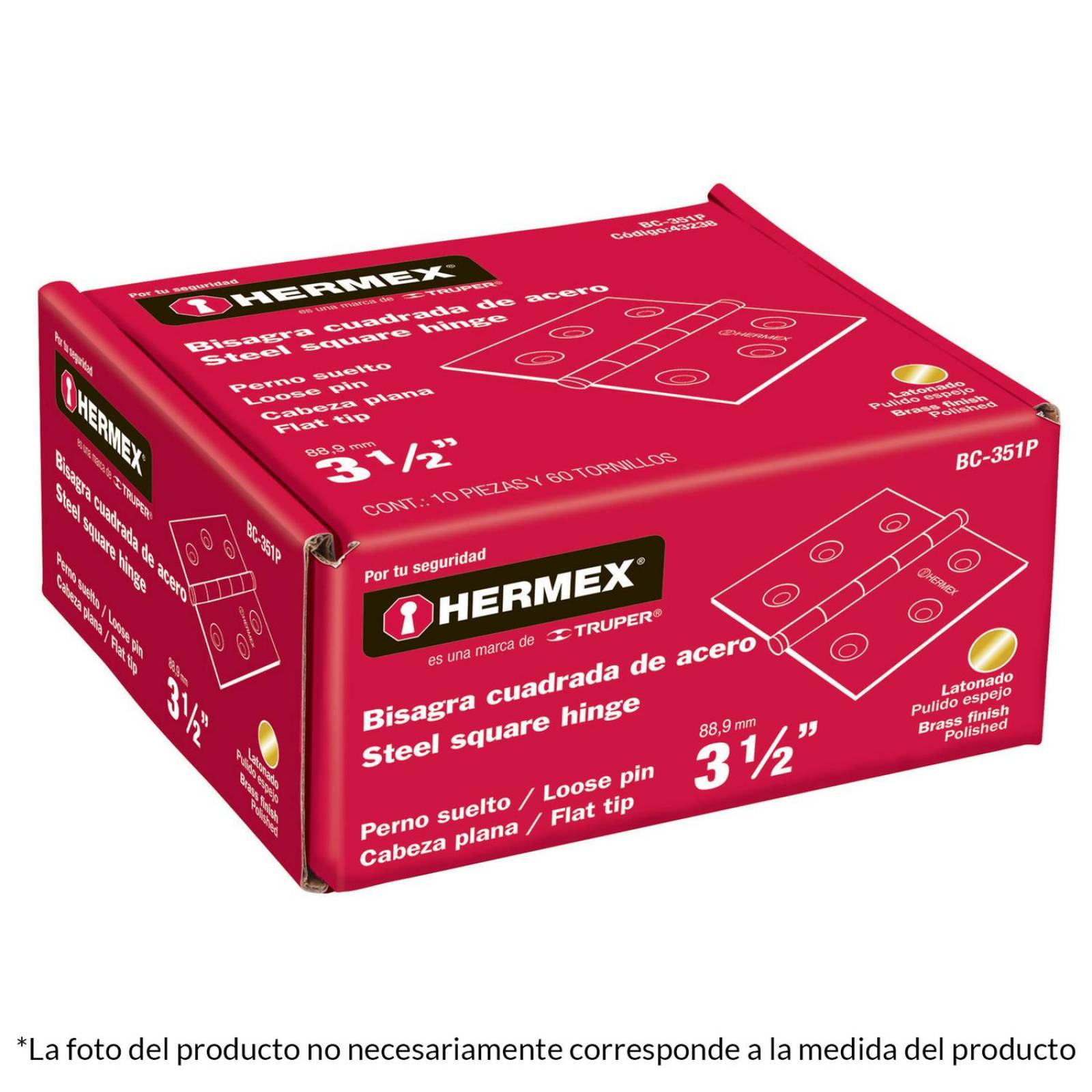 Bisagra Cuadrada 4' Latonado Plana Hermex 