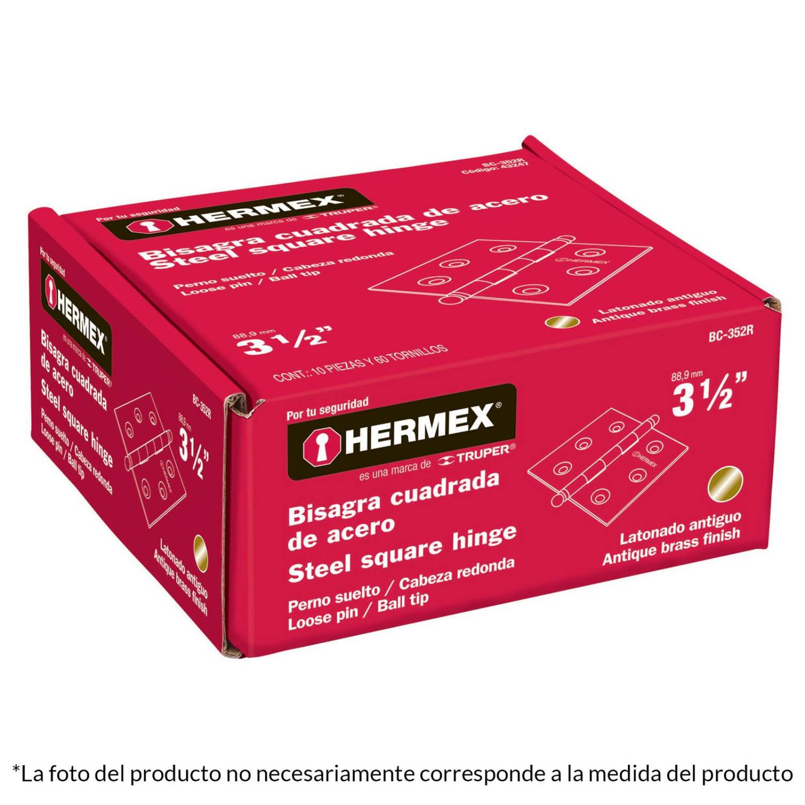 Bisagra Cuadrada 3' Antiguo Redonda Hermex 