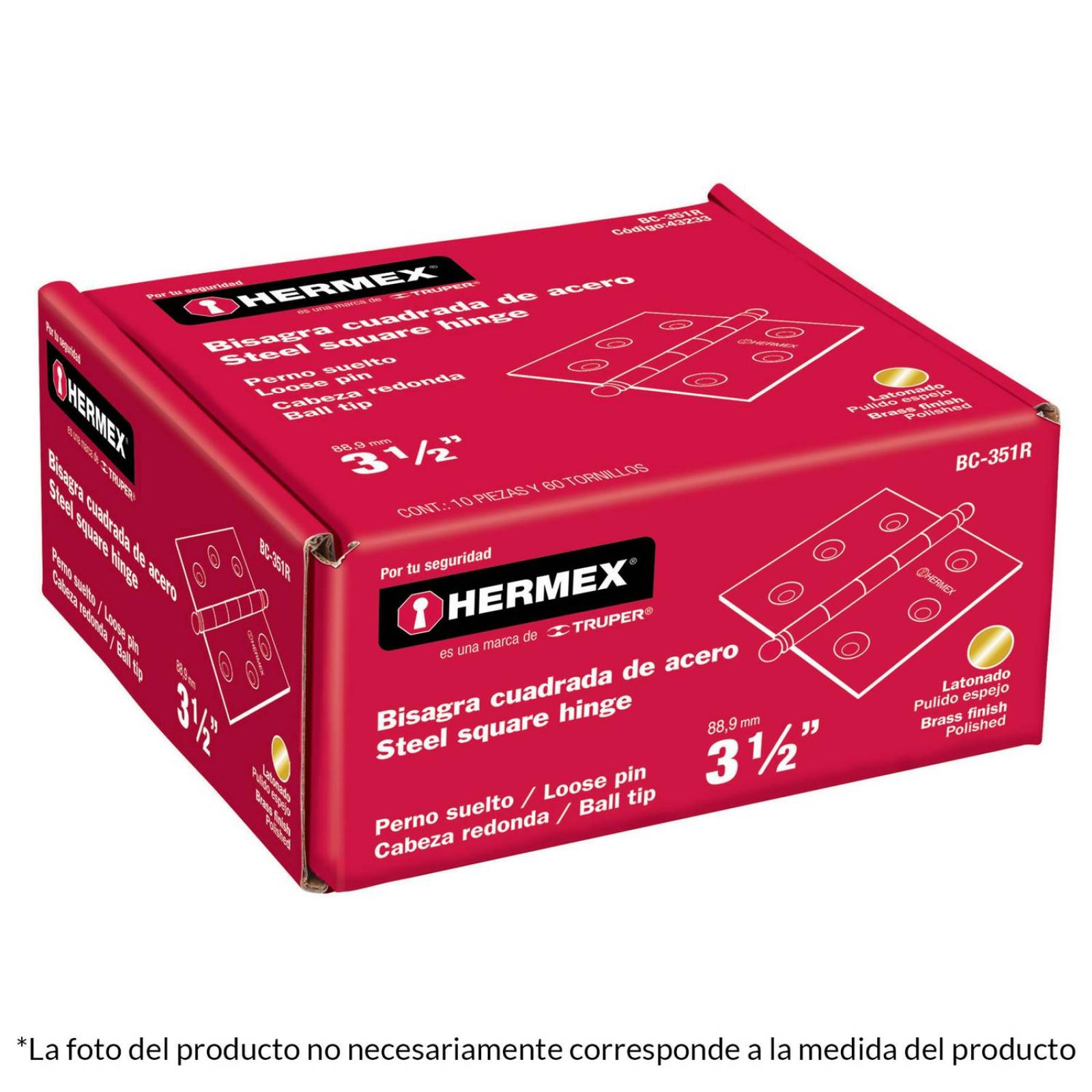 Bisagra Cuadrada 3' Latonado Redonda Hermex 