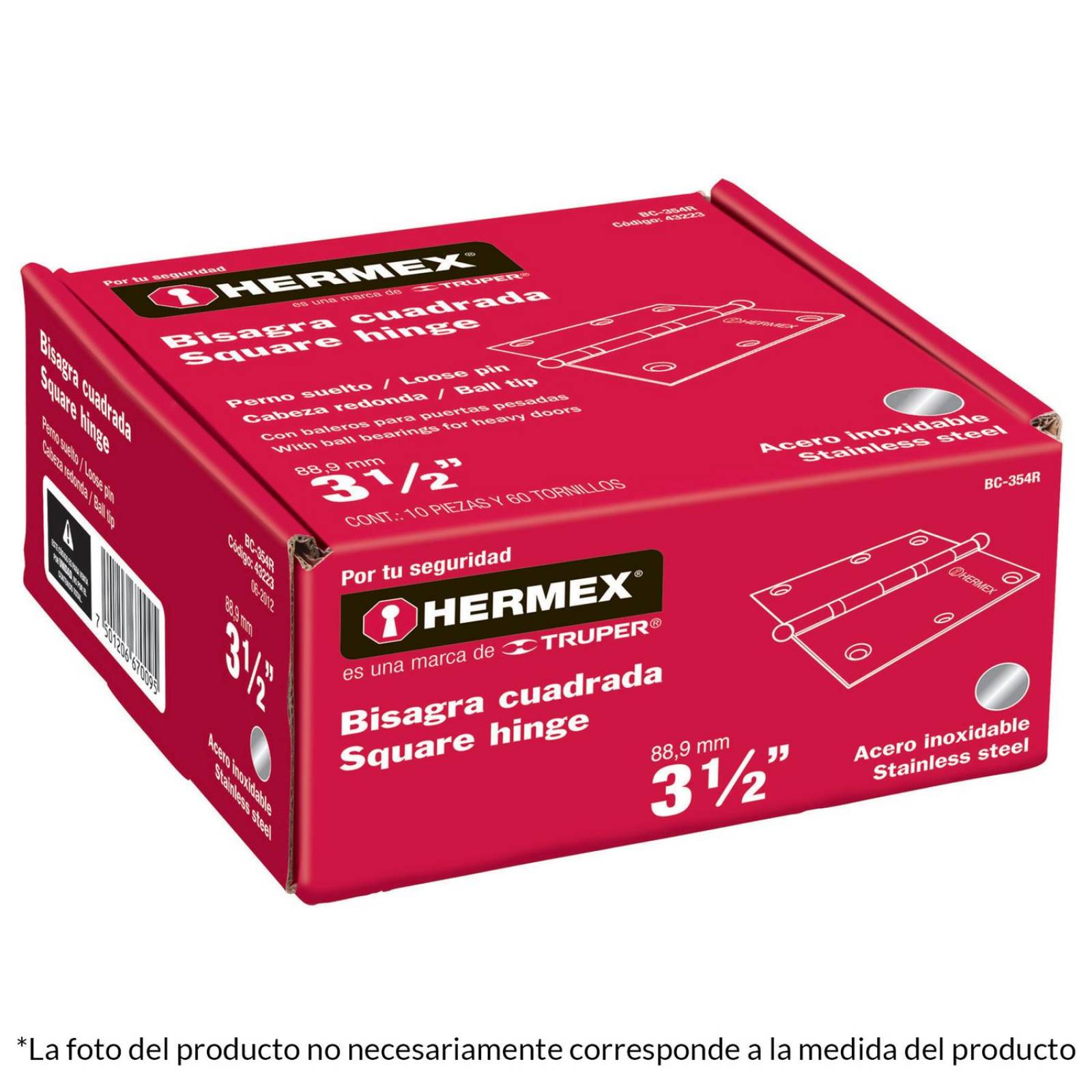 Bisagra Cuadrada 3' Acero Inoxidable Redonda Hermex 