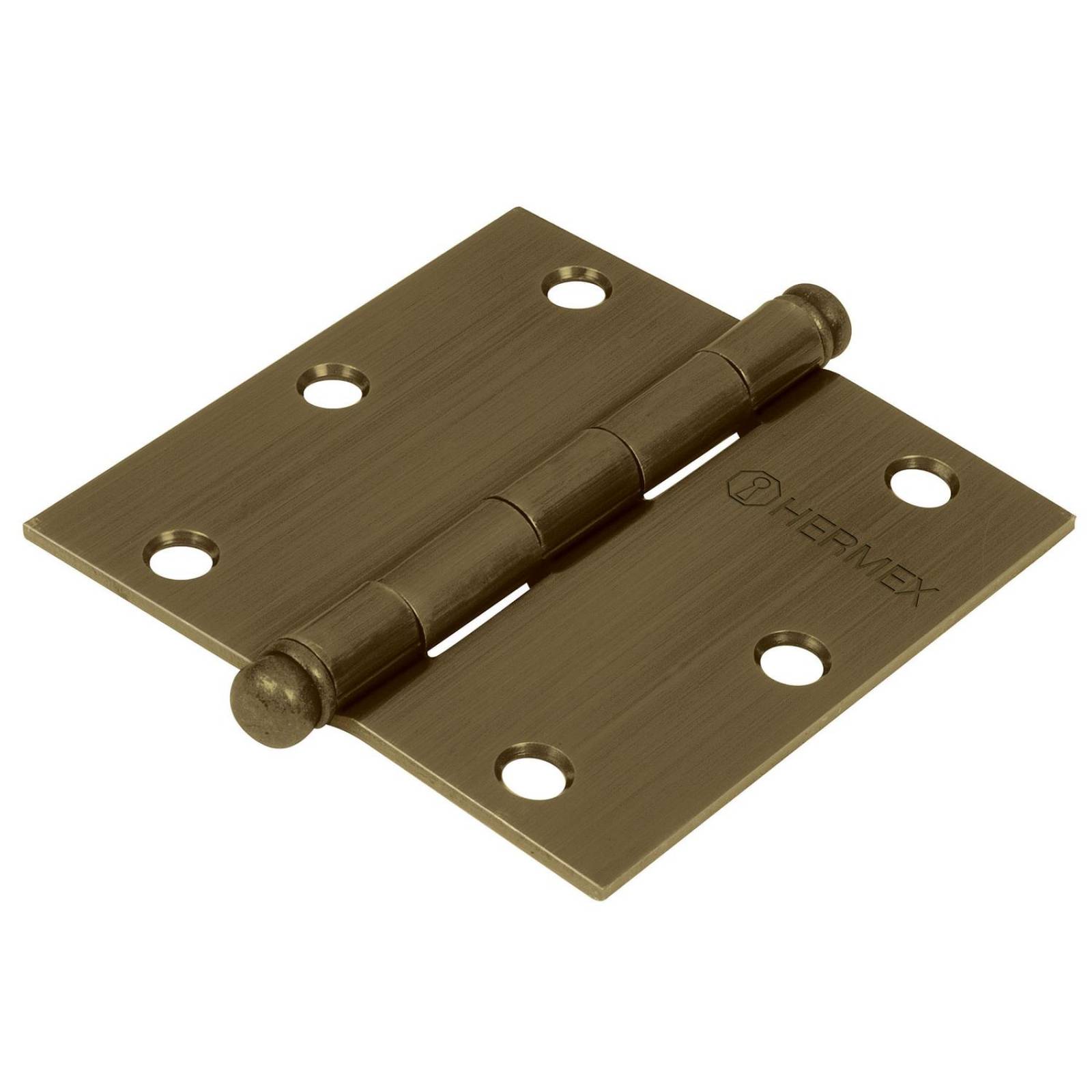 Bisagra cuadrada 3-1/2', acero latonado antiguo, redonda Hermex 