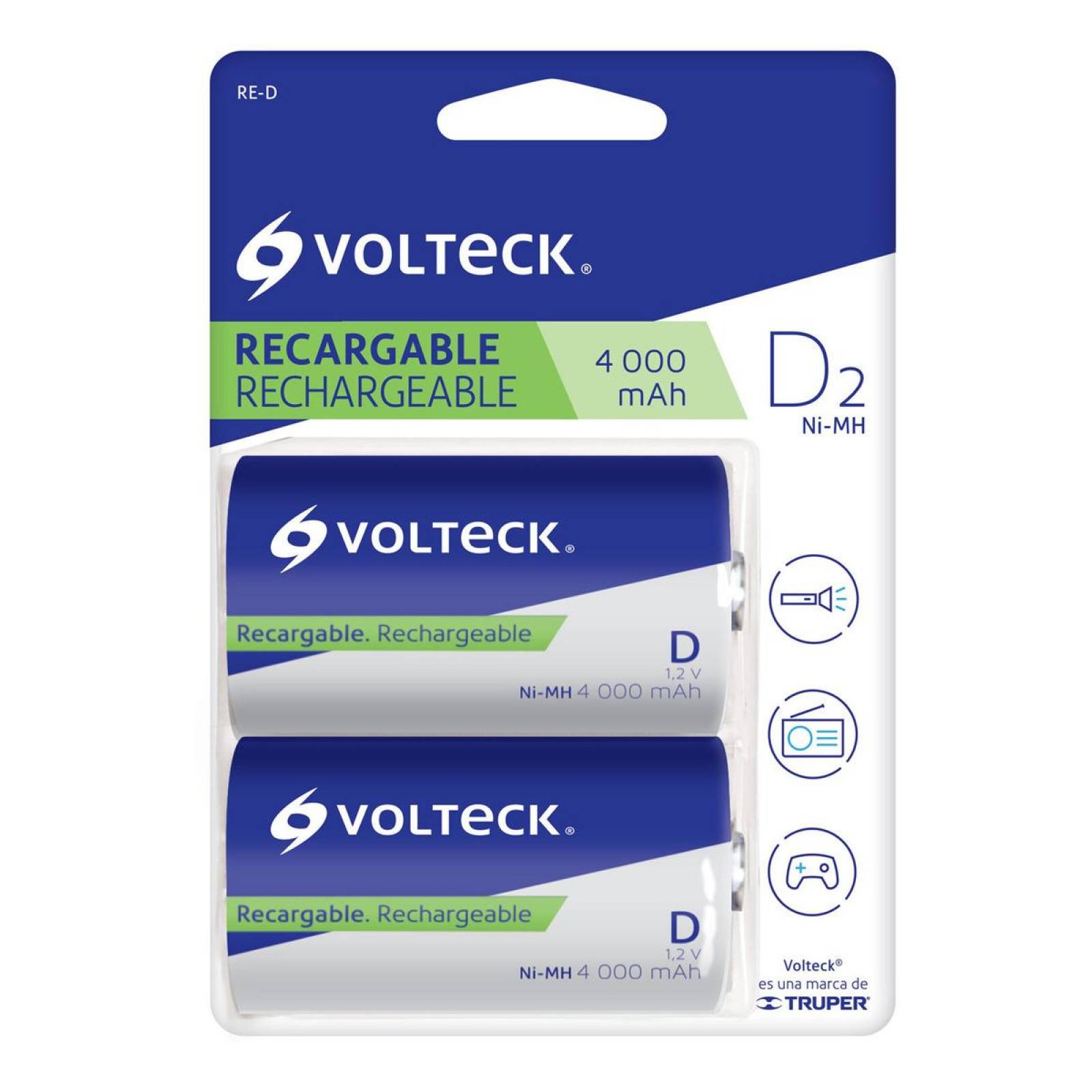 Pilas Recargables Larga Duración D 4000 Mah 2 Volteck 