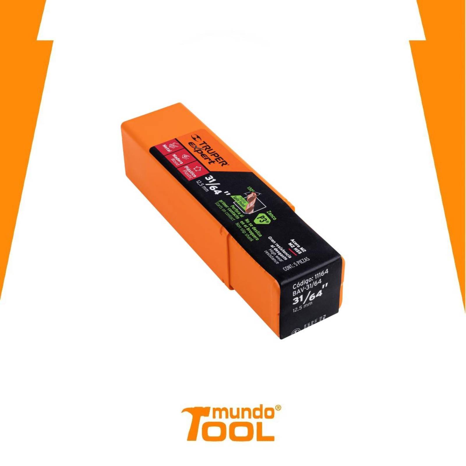 Broca HSS 31/64" Trugold para metal, Truper Expert. 5 piezas 