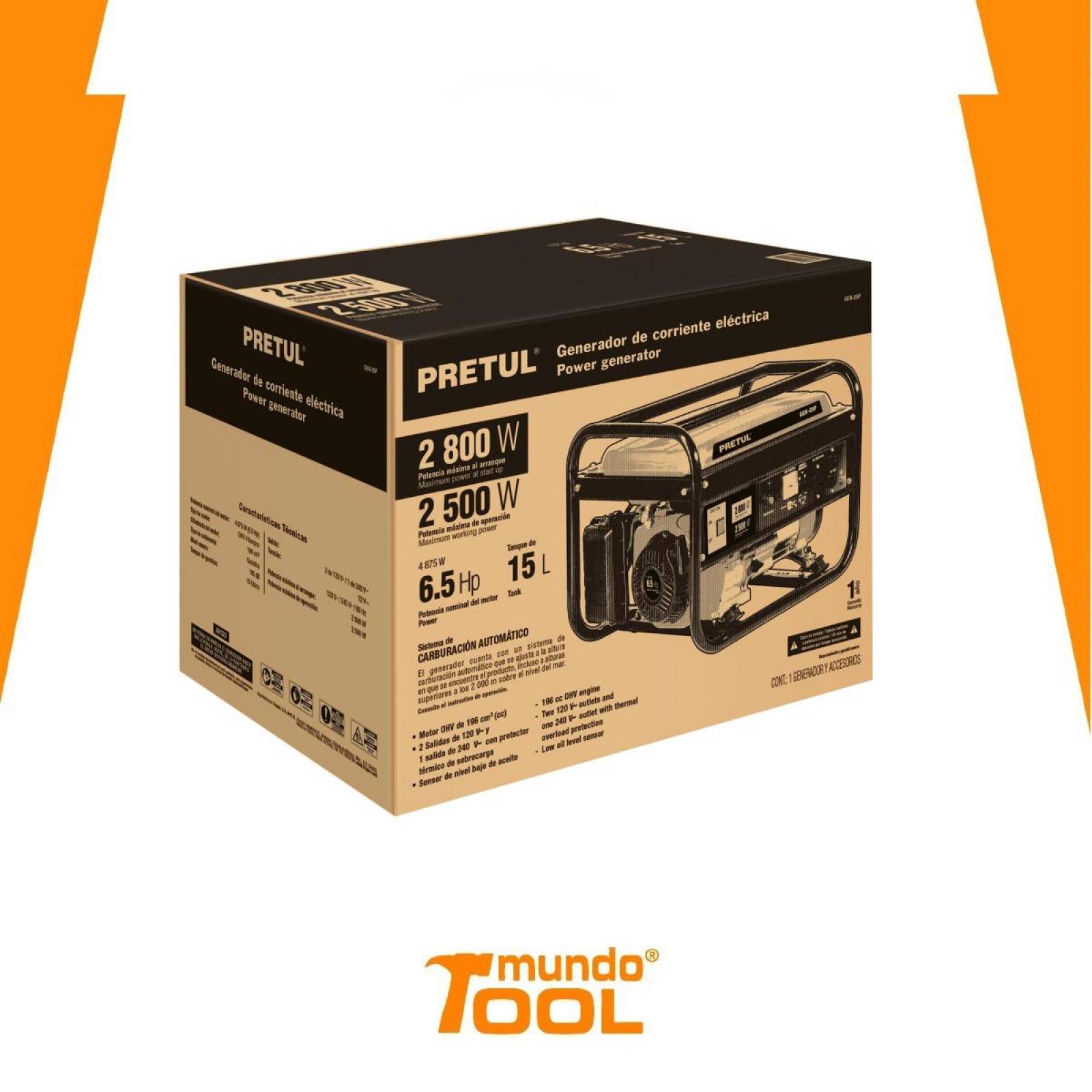 Generador portátil 2.8 kW motor a gasolina, Pretul 