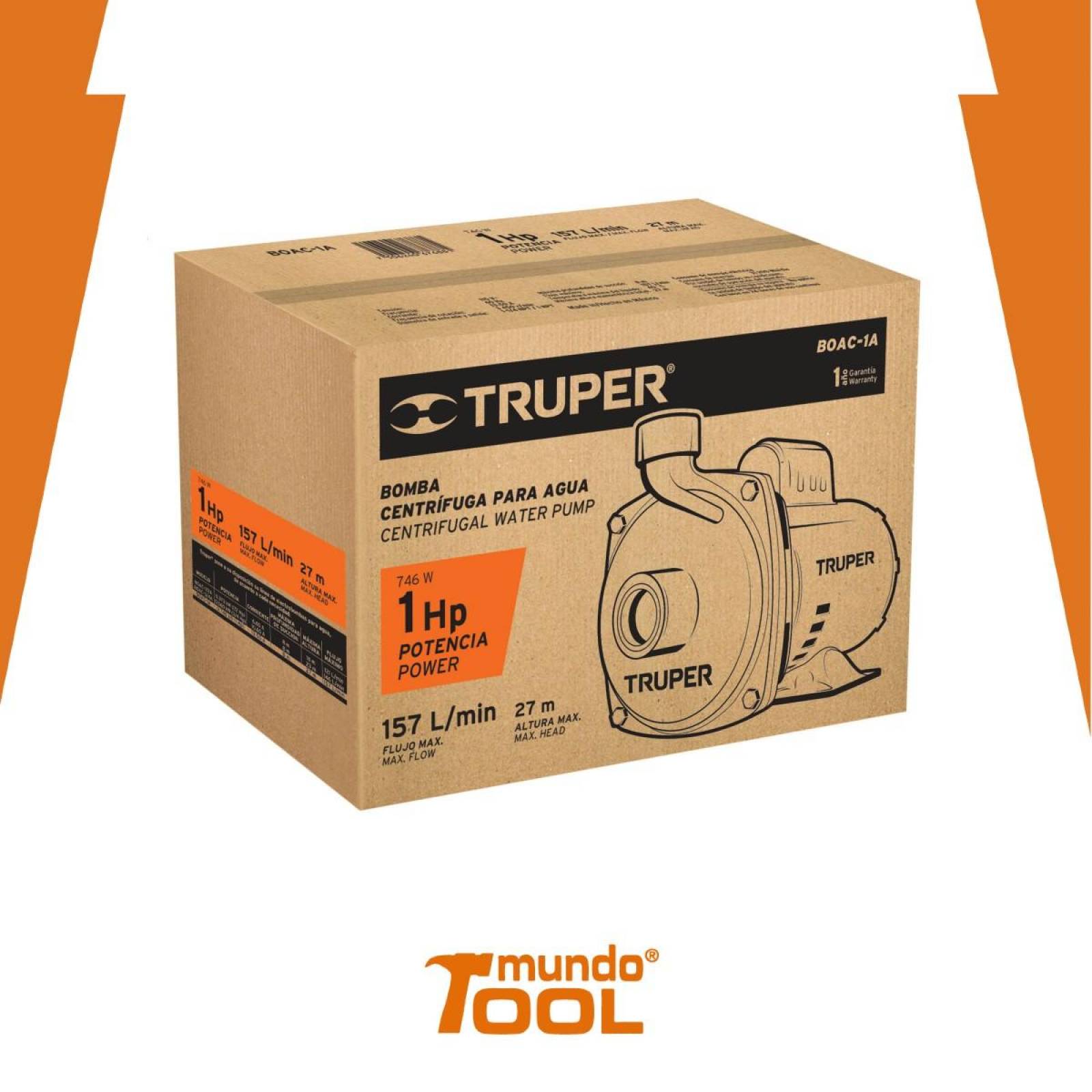 Bomba centrífuga para agua, 1 HP, Truper 