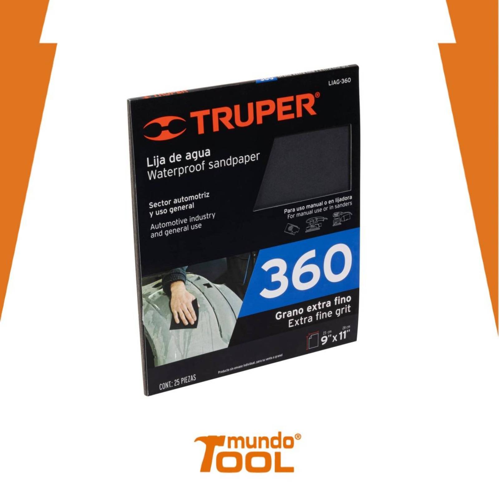 Lija de agua, grano 360 Truper 25 pzas 