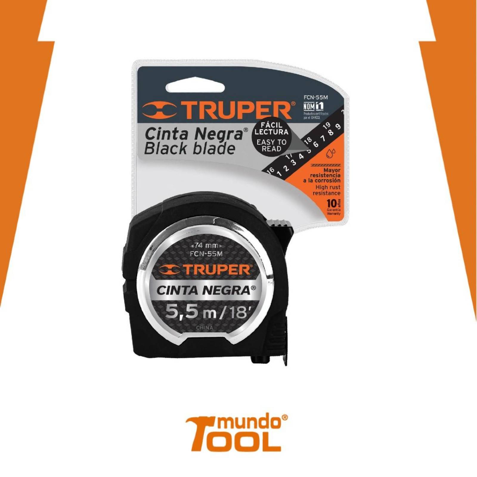 Flexómetro Cinta Negra, 5.5 m, cinta 27 mm Truper 