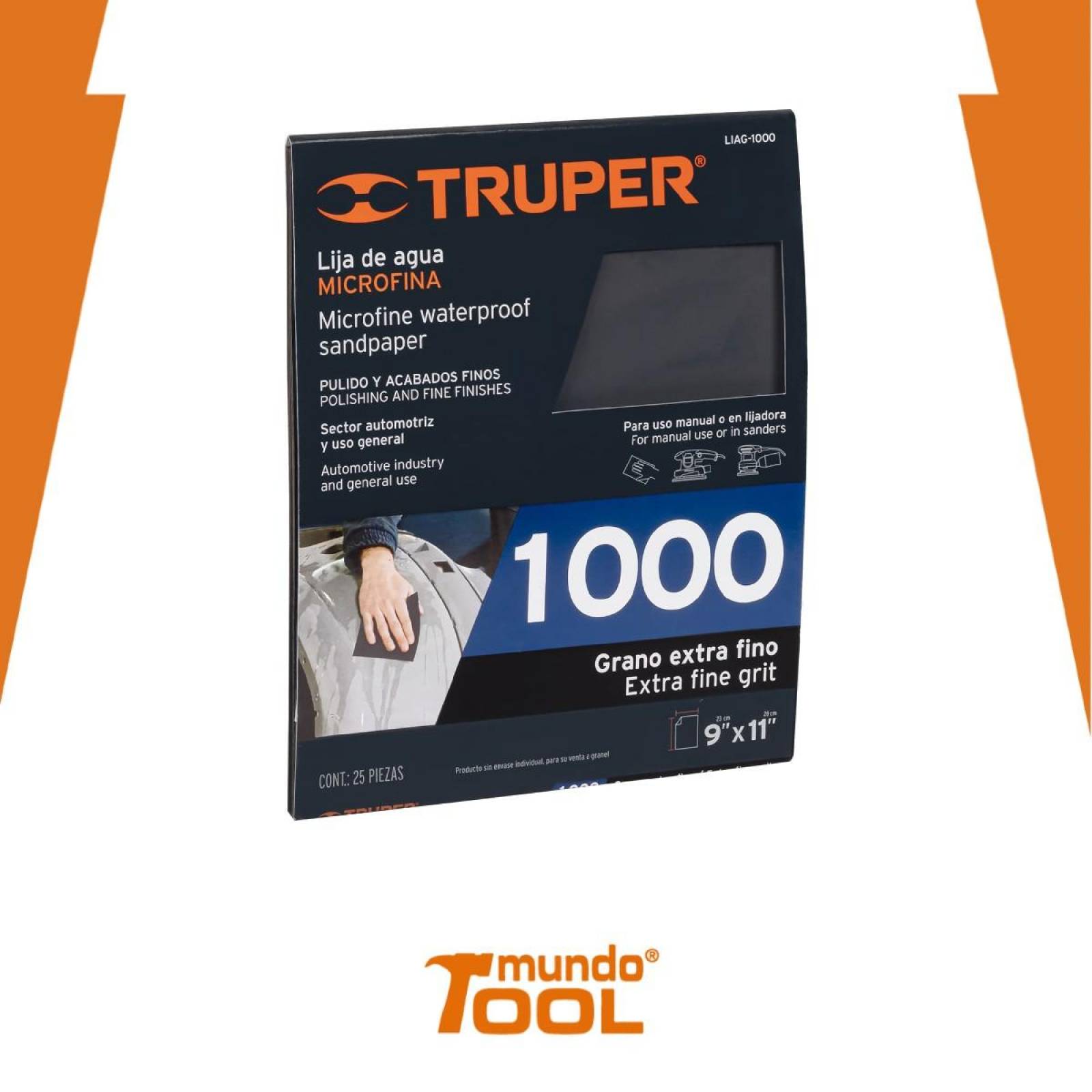 Lija de agua, grano 1000 Truper 25 pzas 