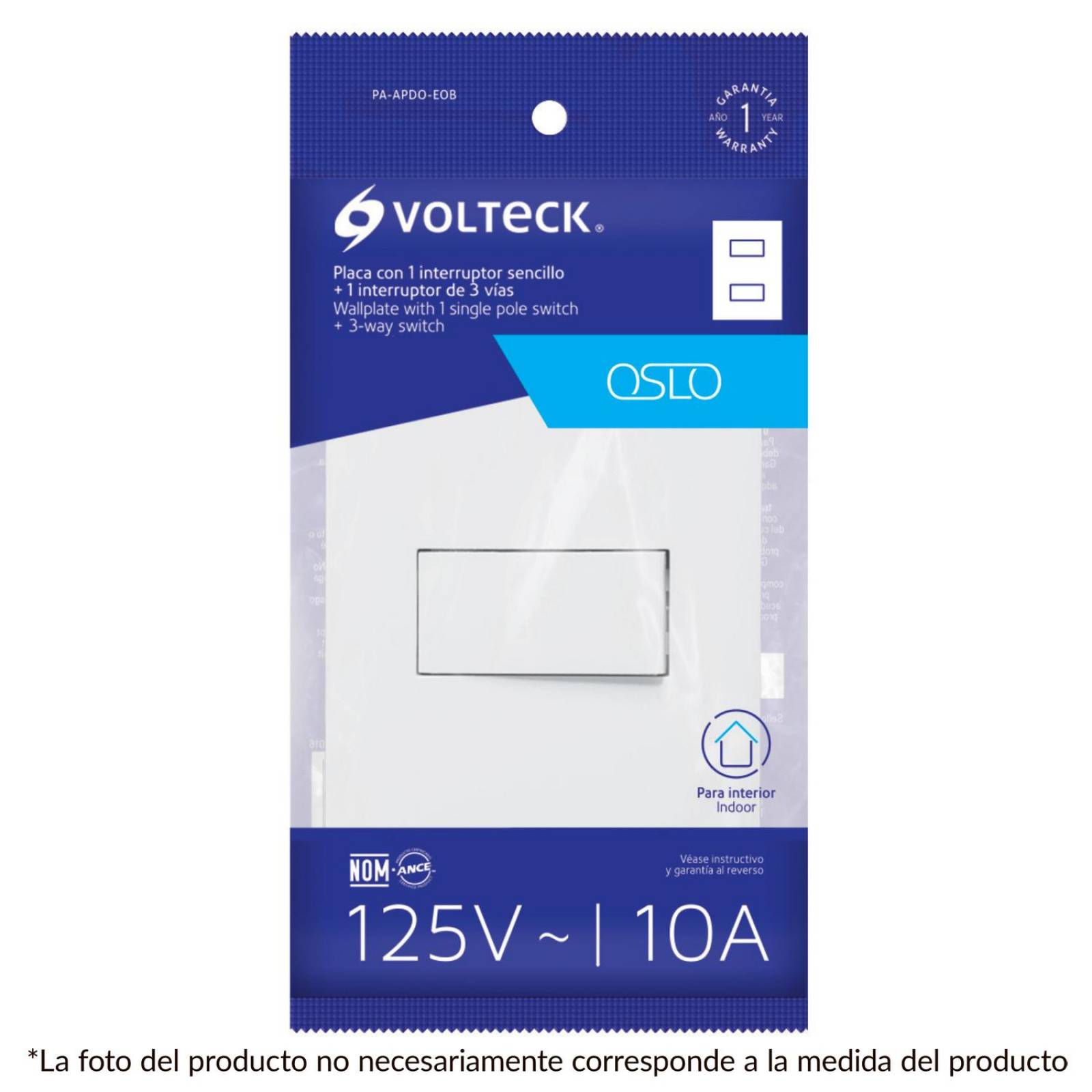 Placa armada con interruptor escalera, línea Oslo, blanco Volteck 