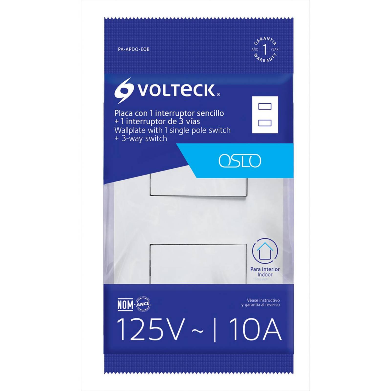 Placa armada interruptor sencillo y escalera, Oslo, blanco Volteck 