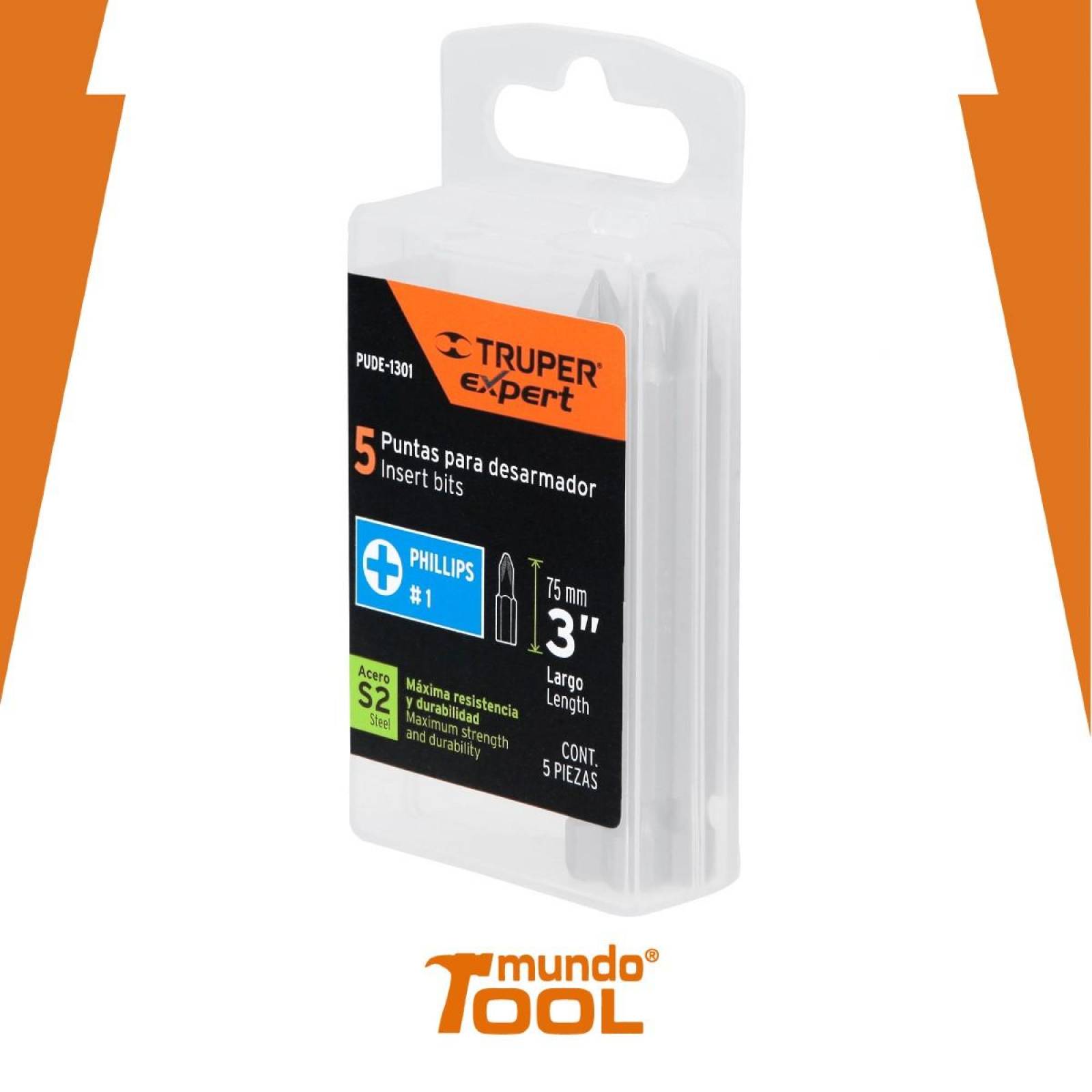 Puntas para desarmador Phillips PH1, 3', 5 piezas Truper 