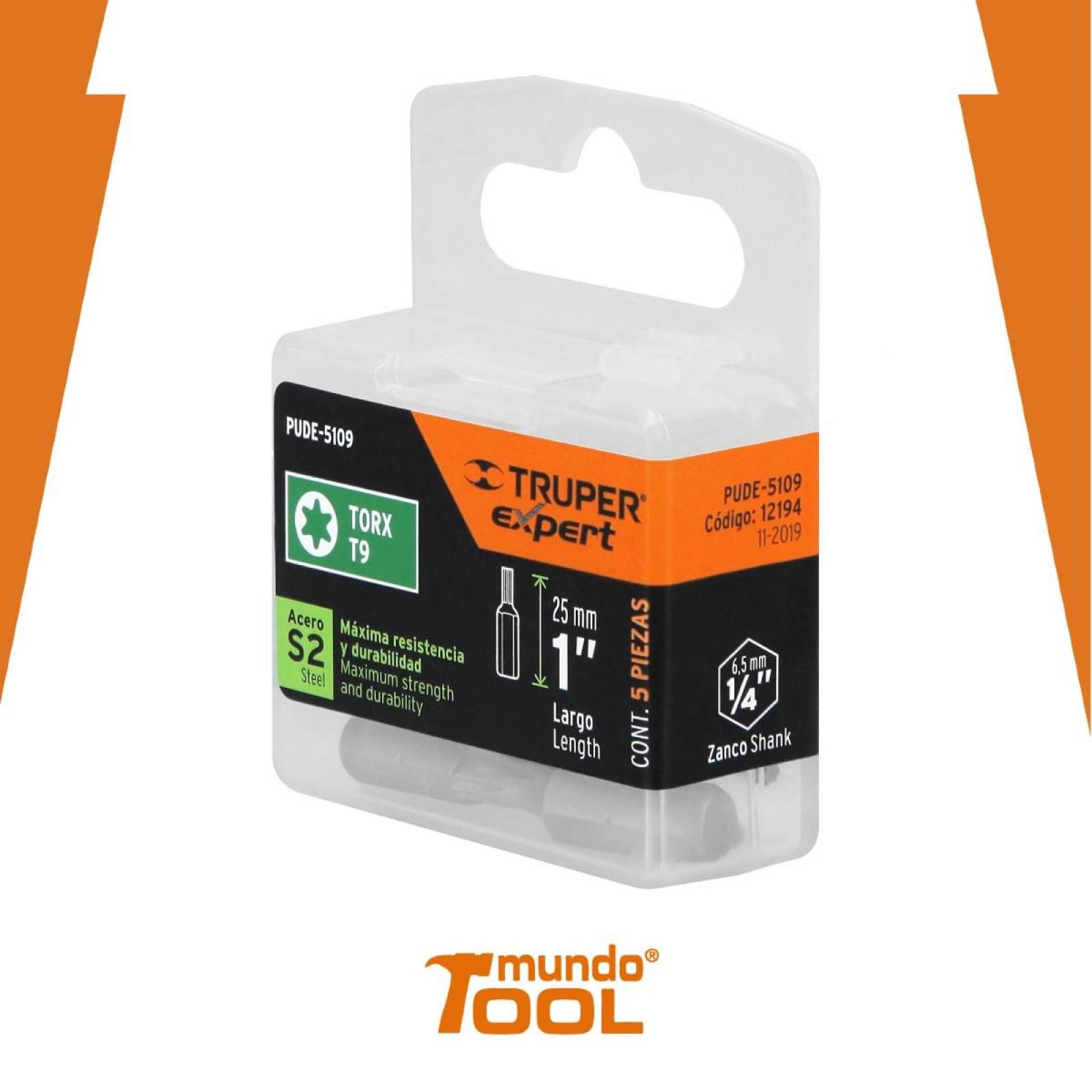 Puntas para desarmador Torx T9, 1', 5 piezas Truper