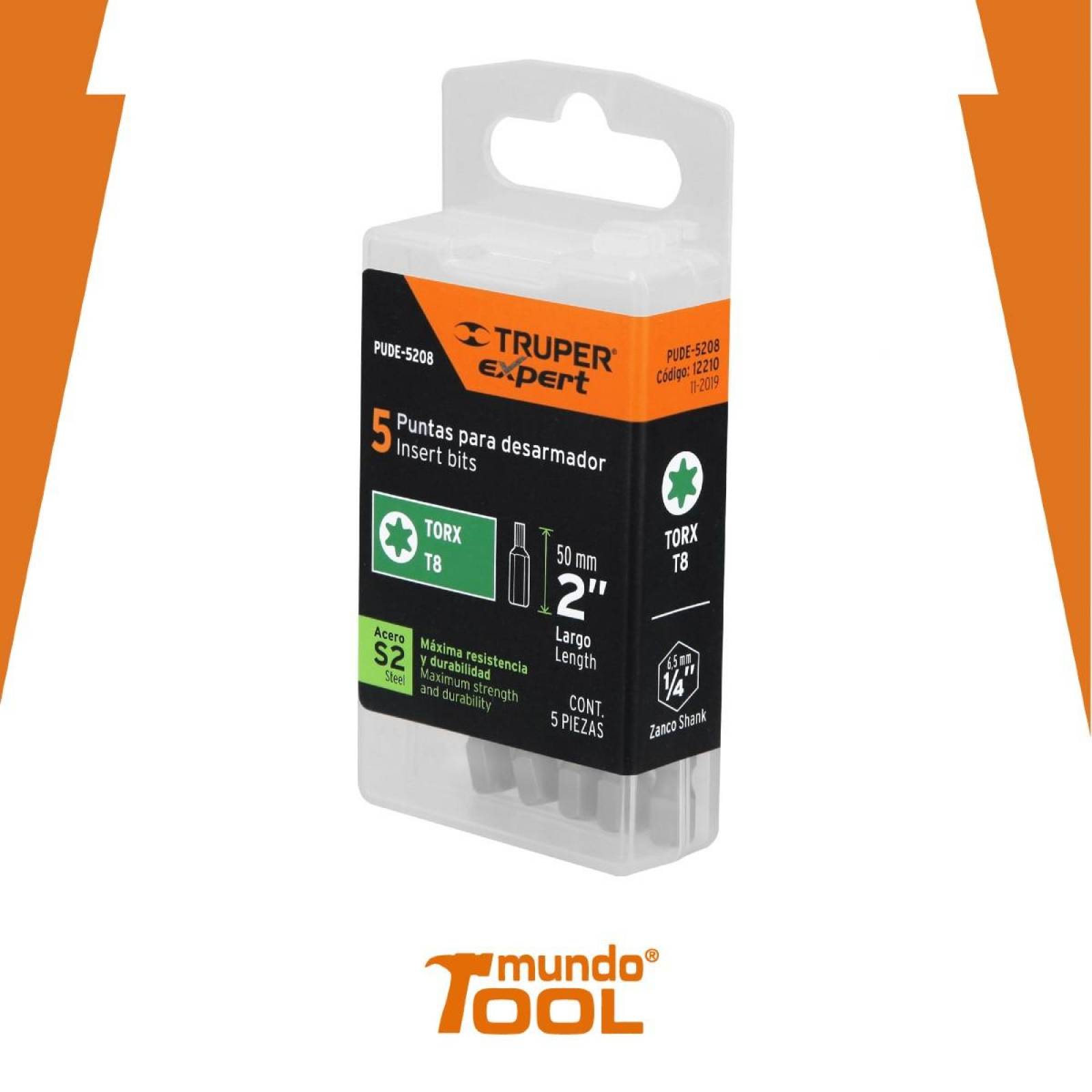 Puntas para desarmador Torx T8, 2', 5 piezas Truper