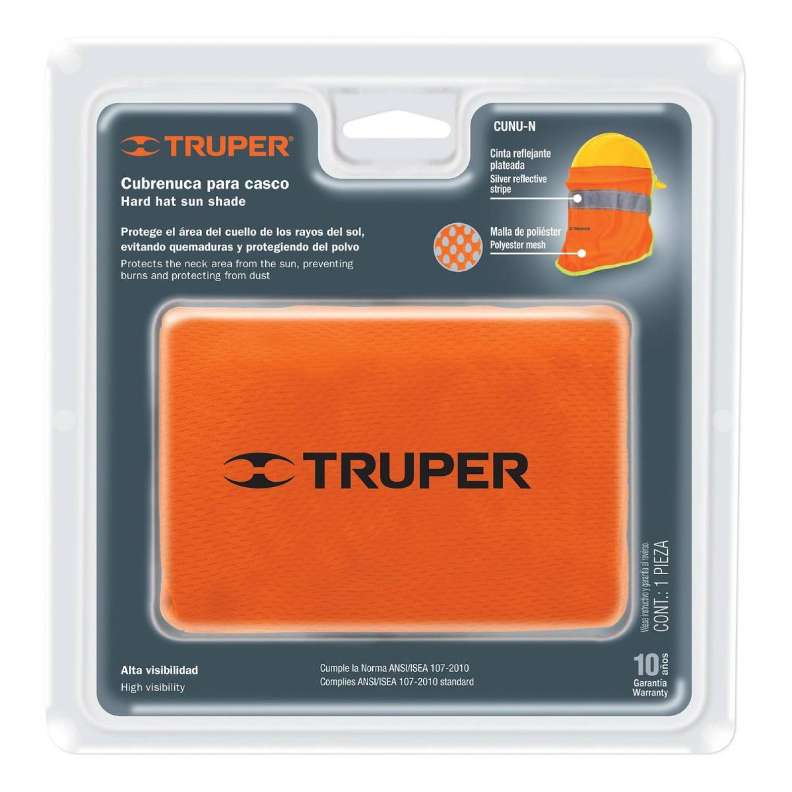 Cubrenuca Para Casco Color Naranja 30 Cm Truper 