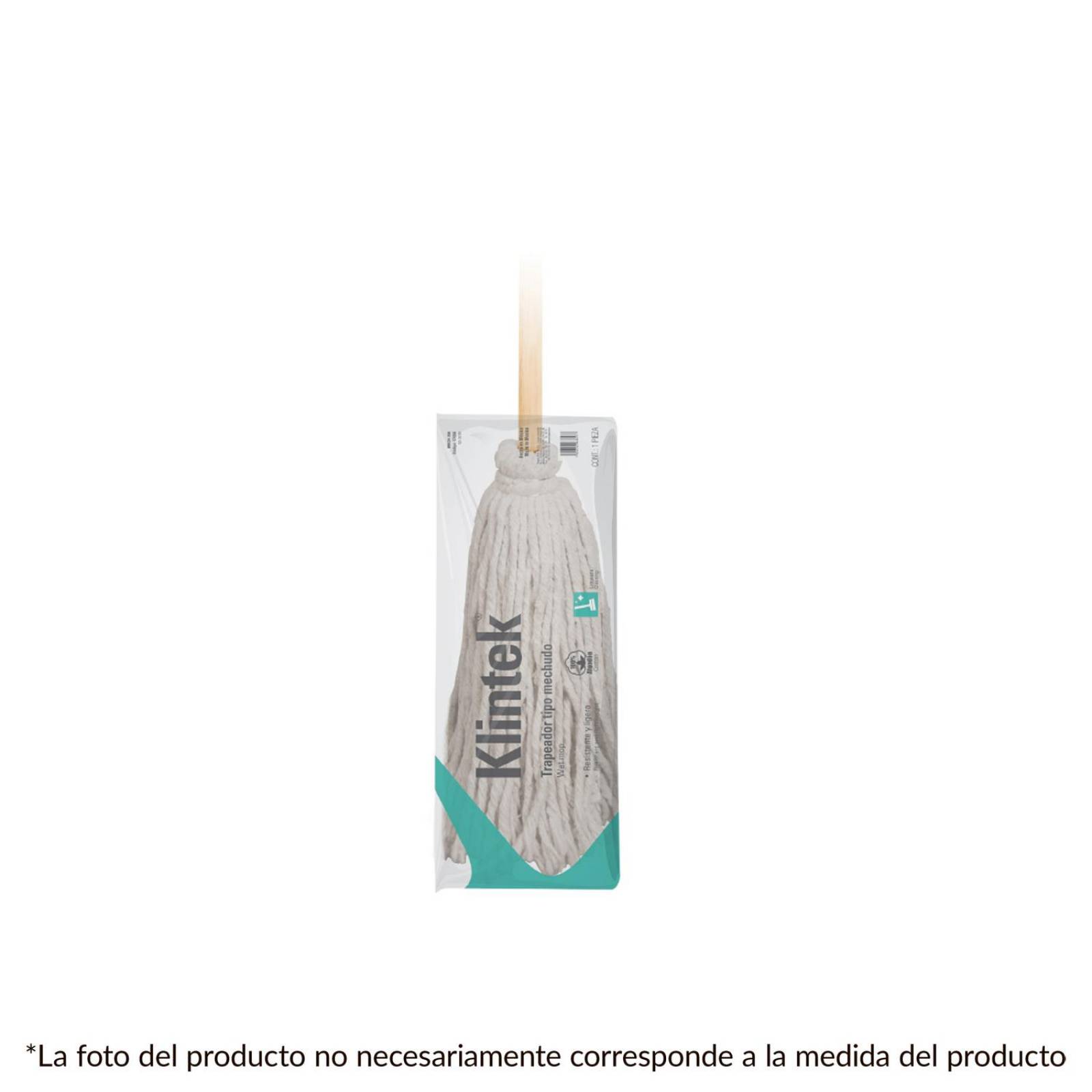 Trapeador tipo mechudo, 450 g con bastón de 120 cm, Klintek 