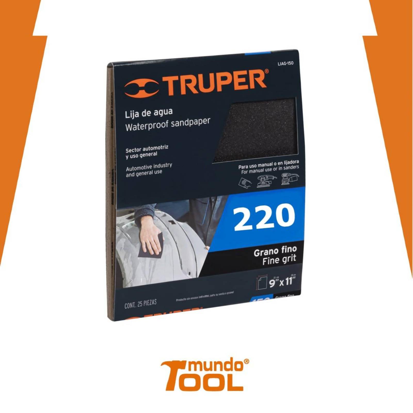 Lija de agua, grano 220 Truper 25 pzas
