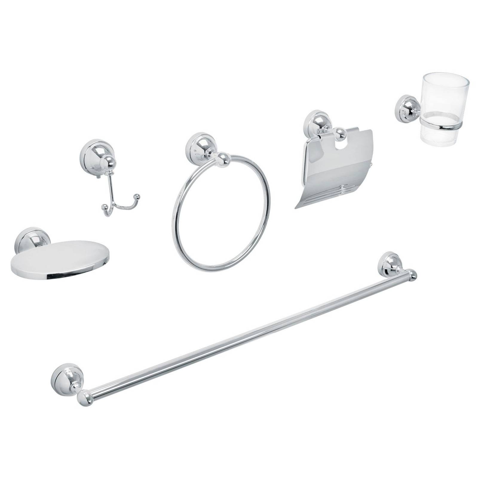 Jgo de acc p/baño con jabonera metálica,cromo, 6 pzas, Aqua 