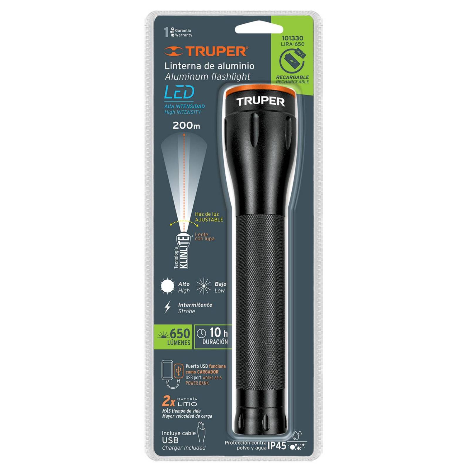 Linterna LED recargable, de aluminio, 420 lm, TRUPER 
