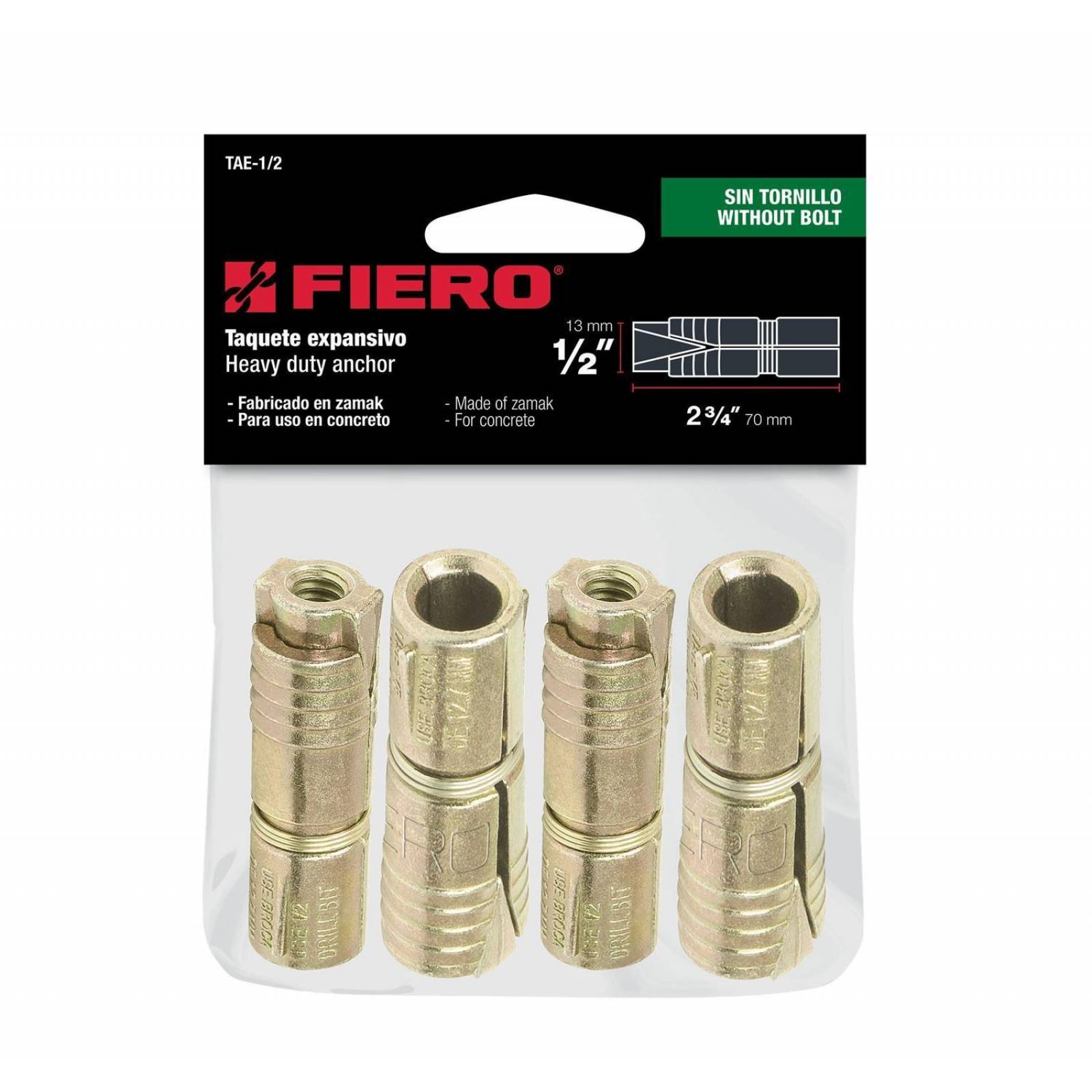Taquete De Expansión 3/8' Bolsa 4 Piezas Fiero 