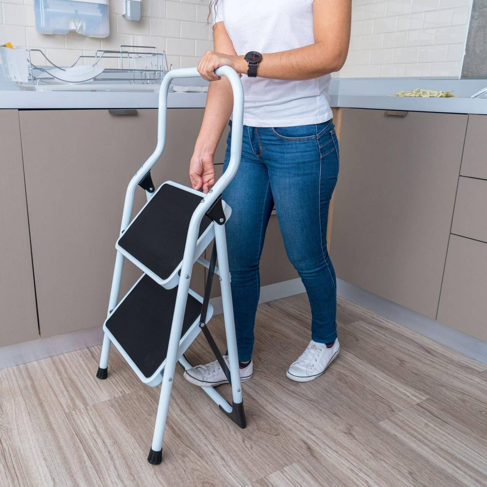 Escalera tubular, plegable, 2 peldaños, Pretul Pretul 