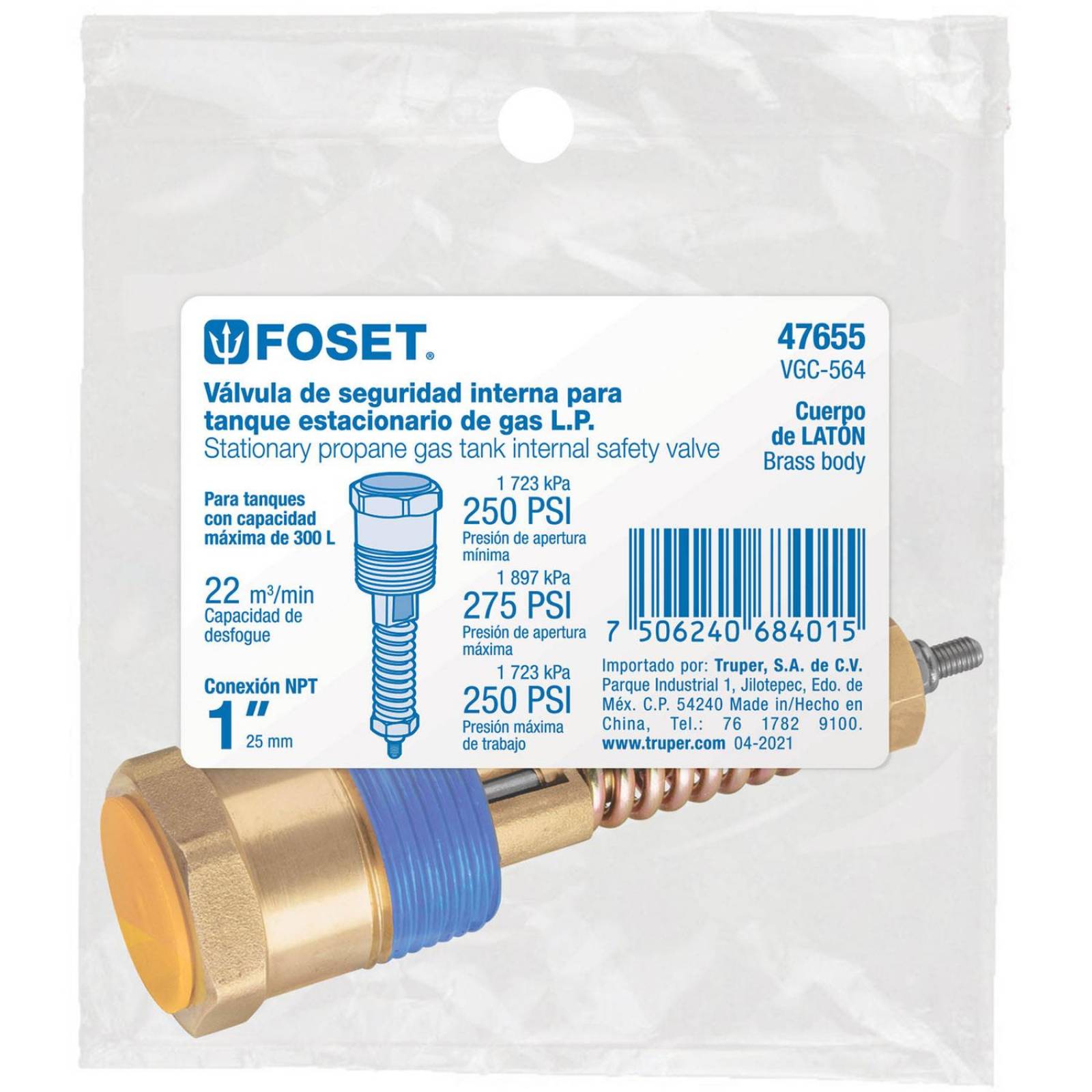 Válvula interna de seguridad para tanque estacionario, 1" 
