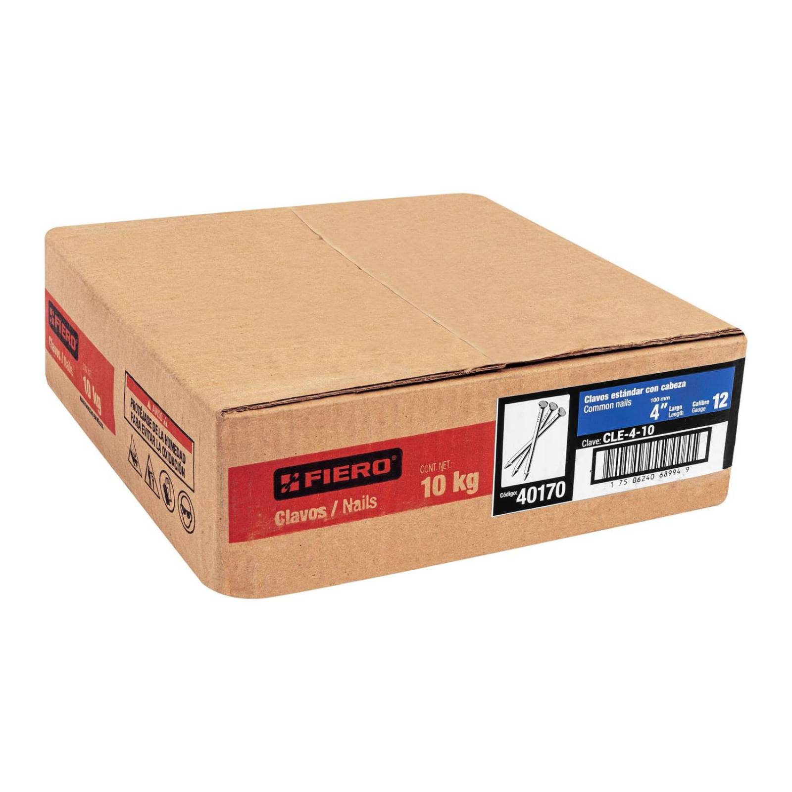 Kilo de clavo standard 4" con cabeza en caja de 10 kg, Fiero