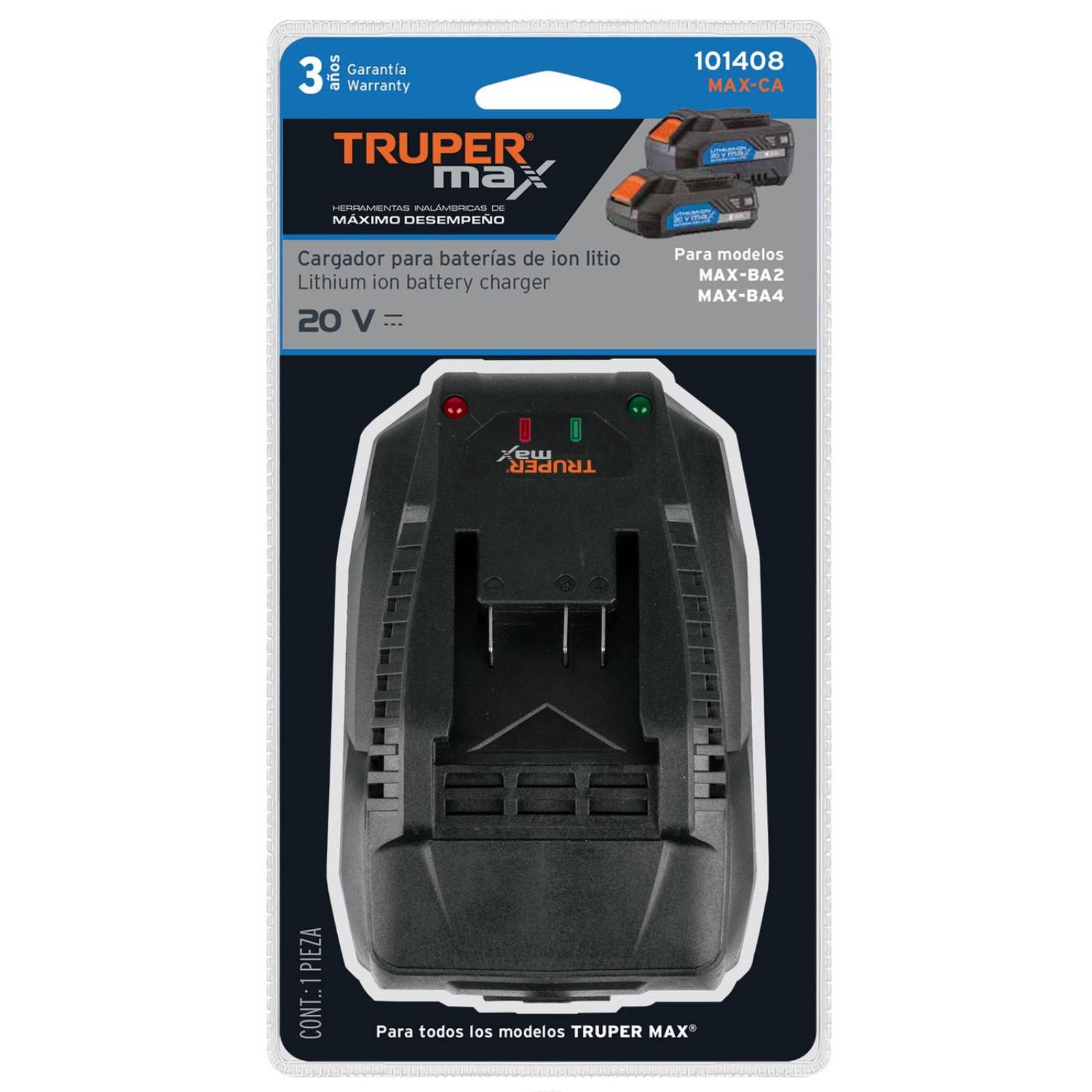 Cargador de baterías ion litio Truper MAX de 20 V 