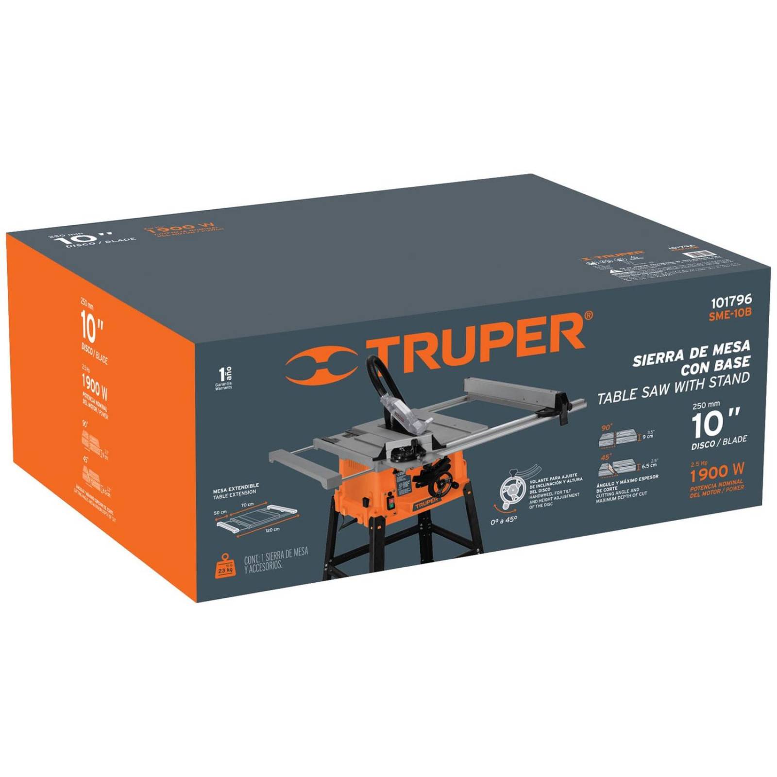 Sierra de mesa 10" de 1900 W (2-1/2 HP) con base, Truper 