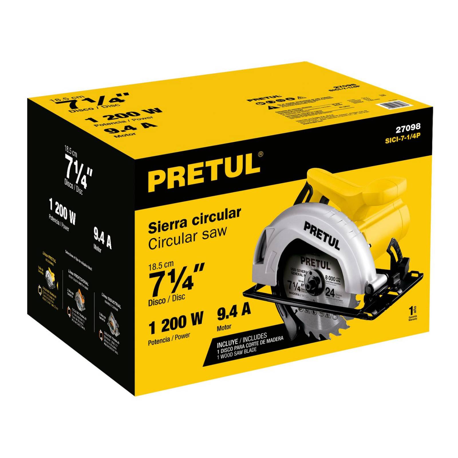 Sierra circular 7-1/4" 1200 W, Pretul 