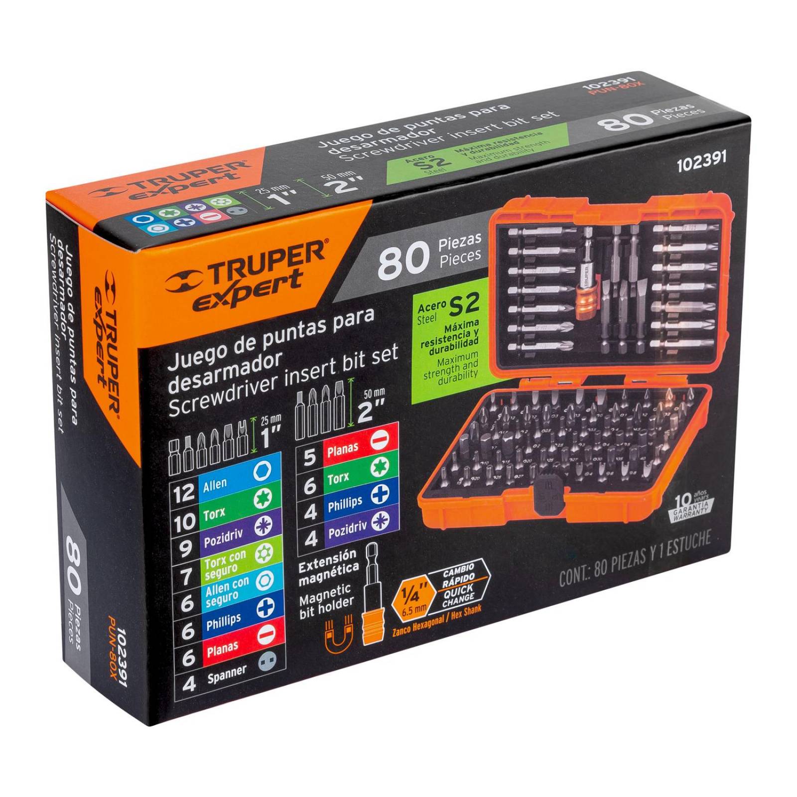 Juego de puntas mixtas 1" y 2", 80 piezas, Truper Expert 