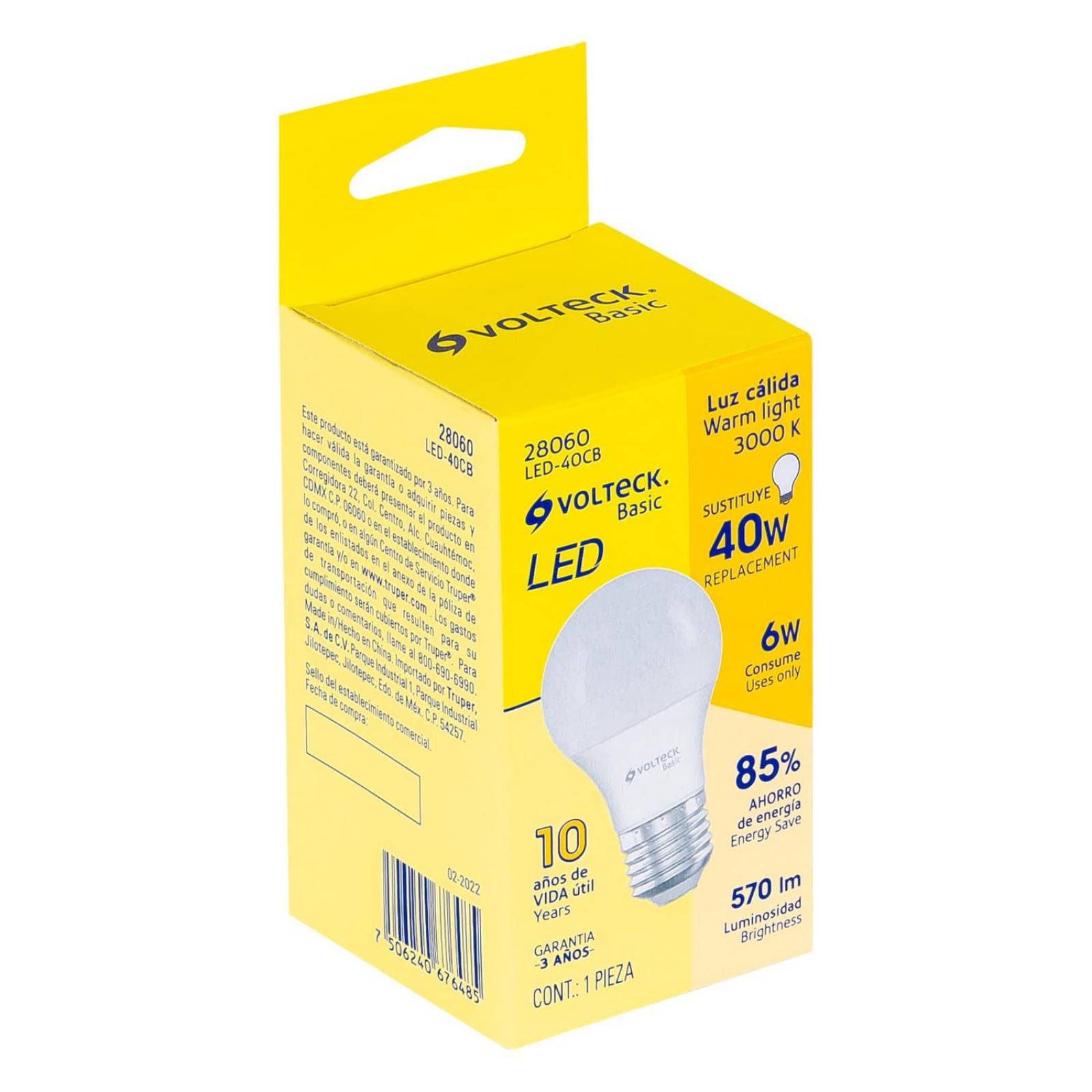 Lámpara de LED tipo bulbo A19 6 W, luz cálida, caja, Basic 