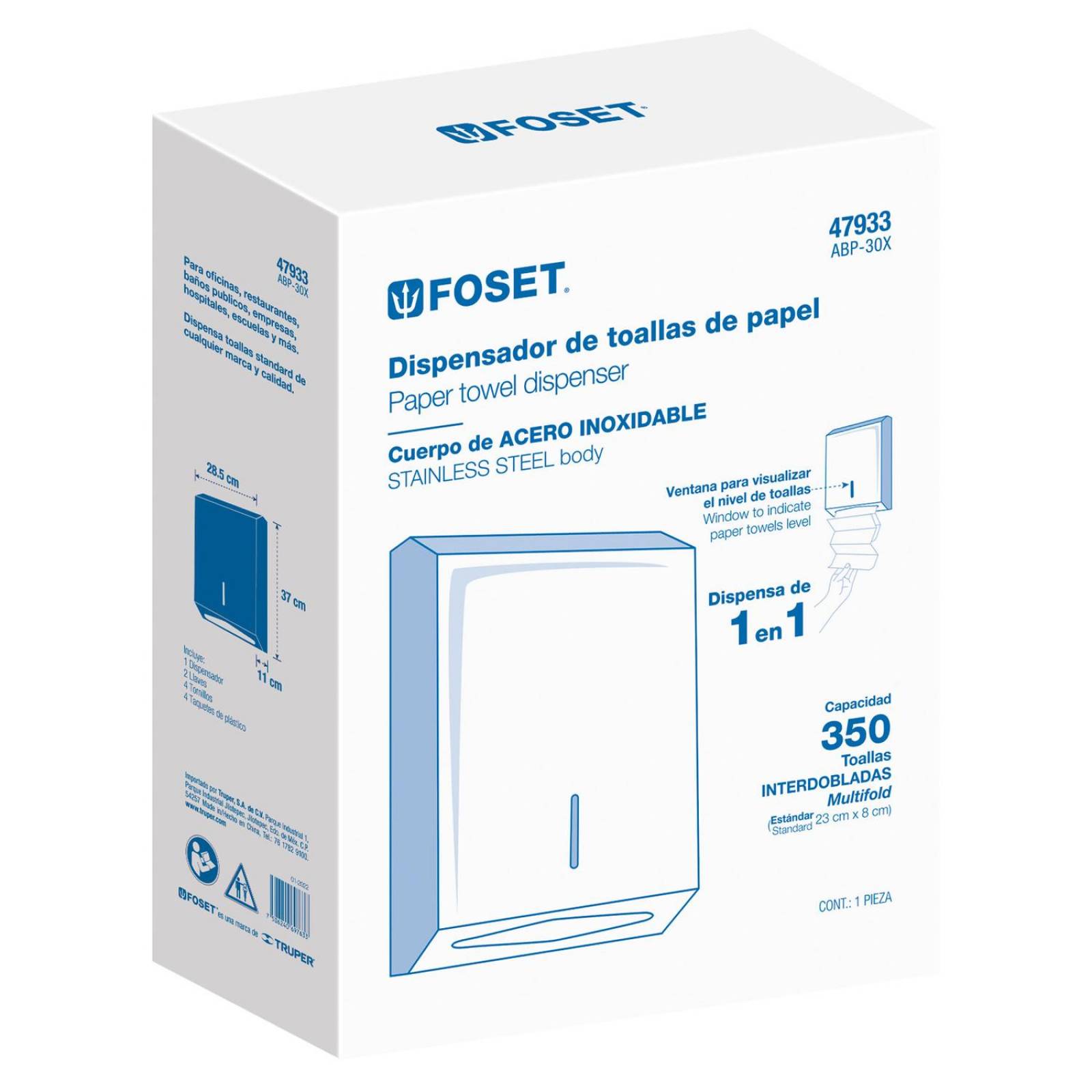 Dispensador de acero inox. para toallas de papel, Foset 