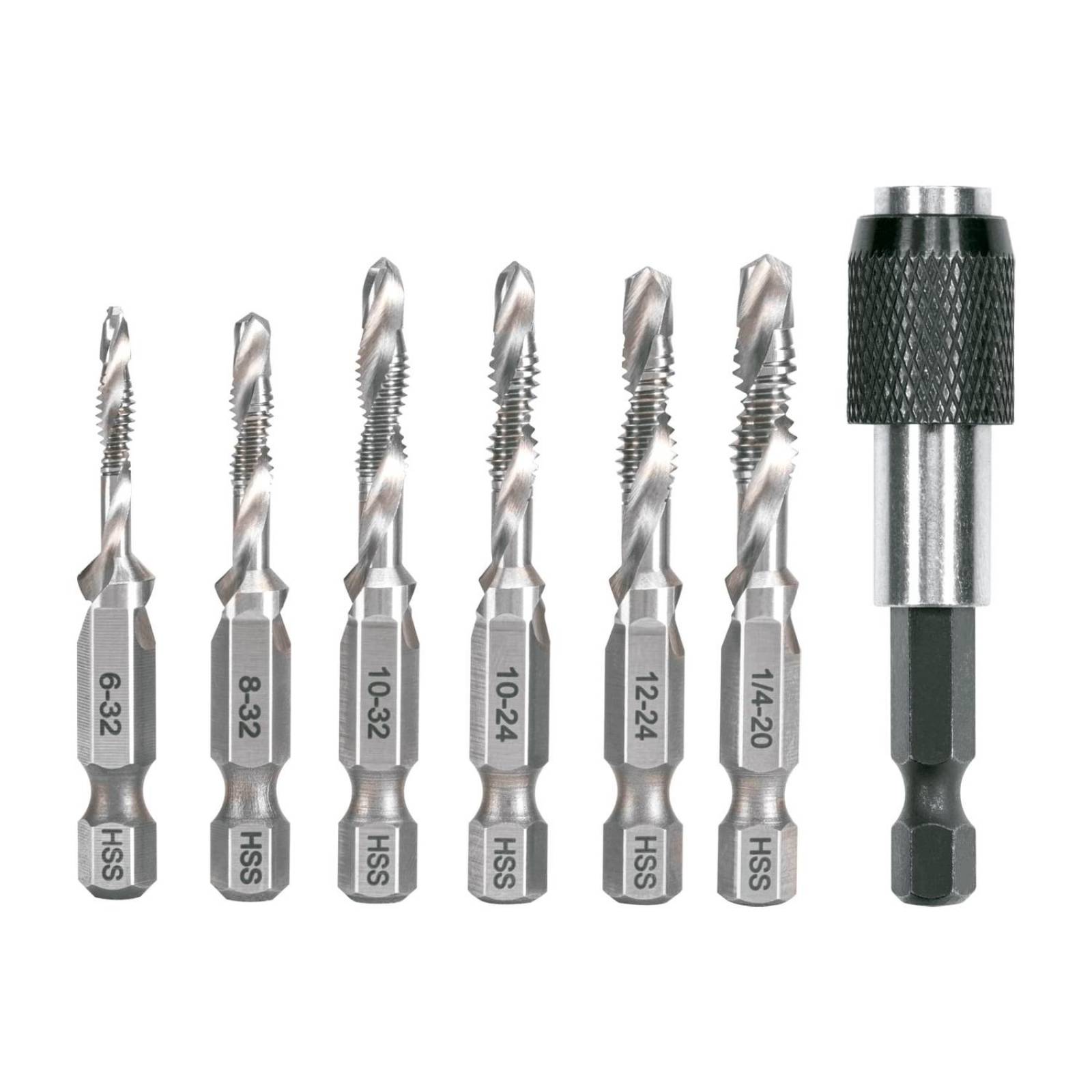 Juego de 6 brocas HSS con machuelo para metal, Truper 