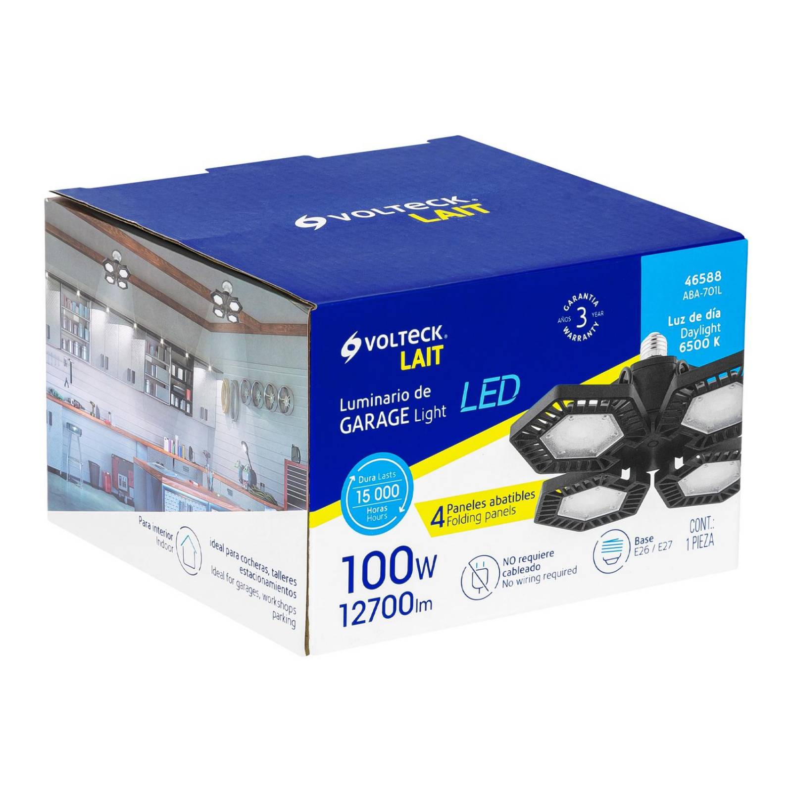 Luminario de LED 100 W, aluminio con 4 paneles abatibles 