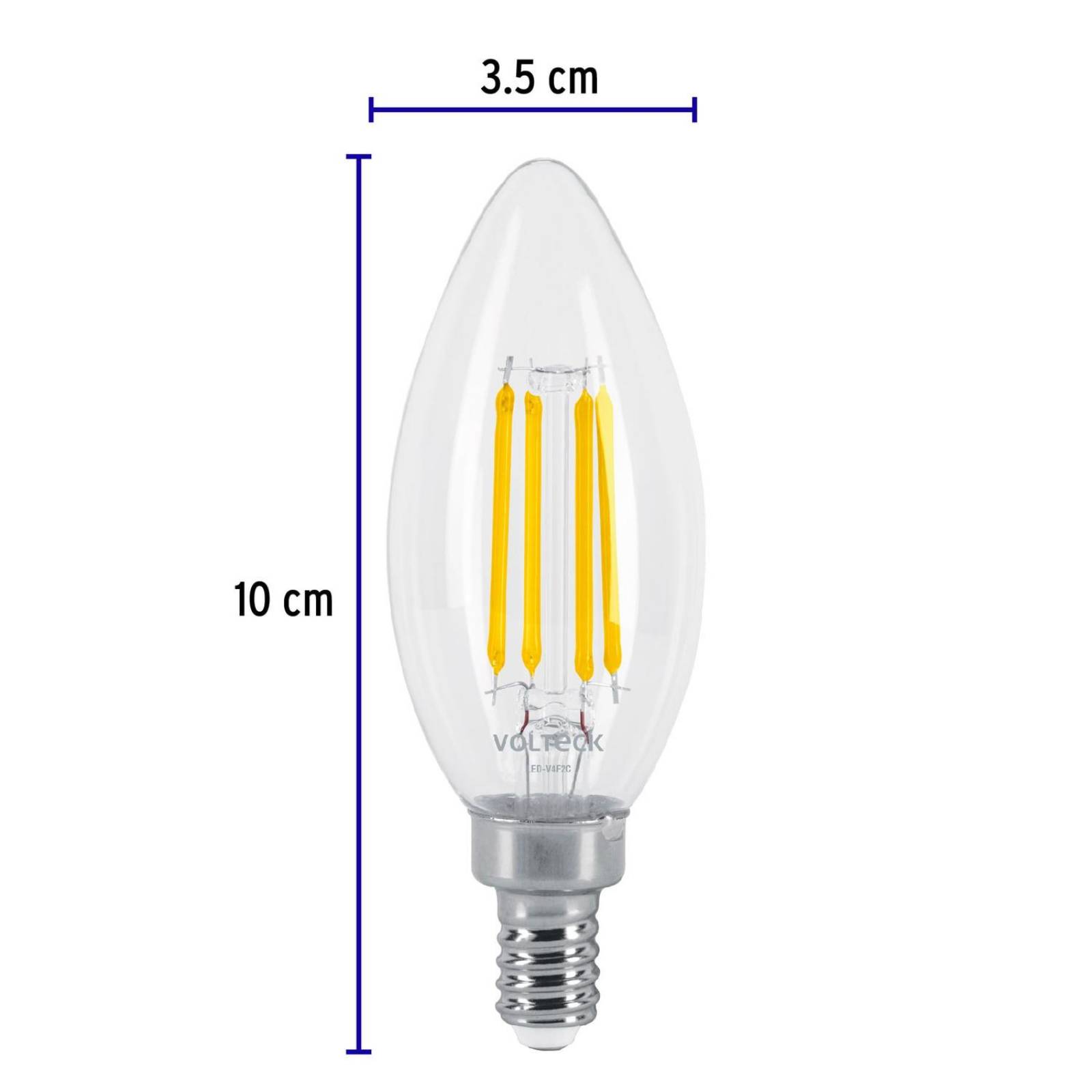 Lámpara LED tipo vela 4 W con filamento base E12 luz cálida 