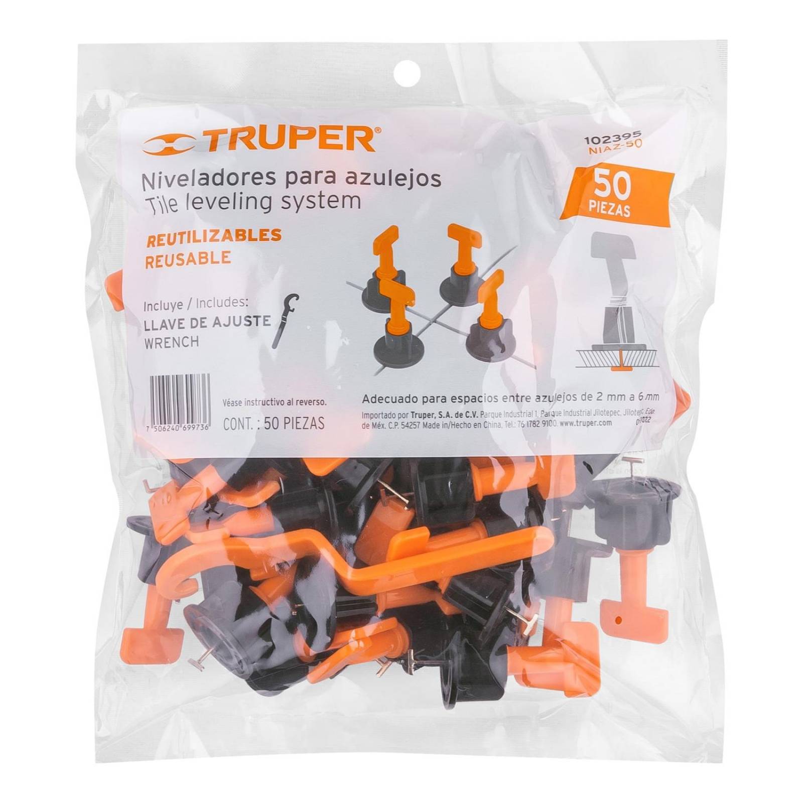 Bolsa con 50 niveladores para azulejos, Truper 