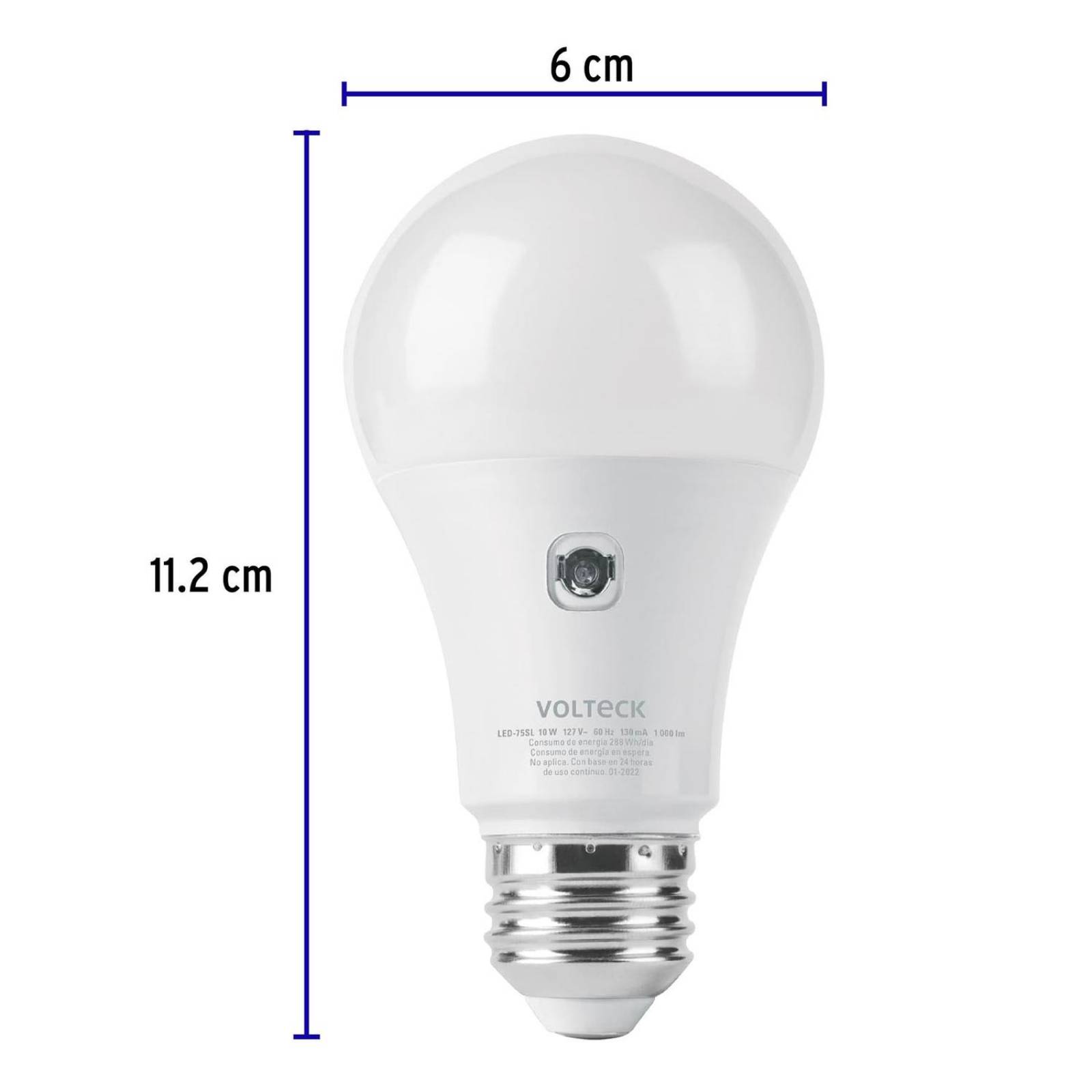 Lámpara LED tipo bulbo A19 10 W con sensor de luz, Volteck 