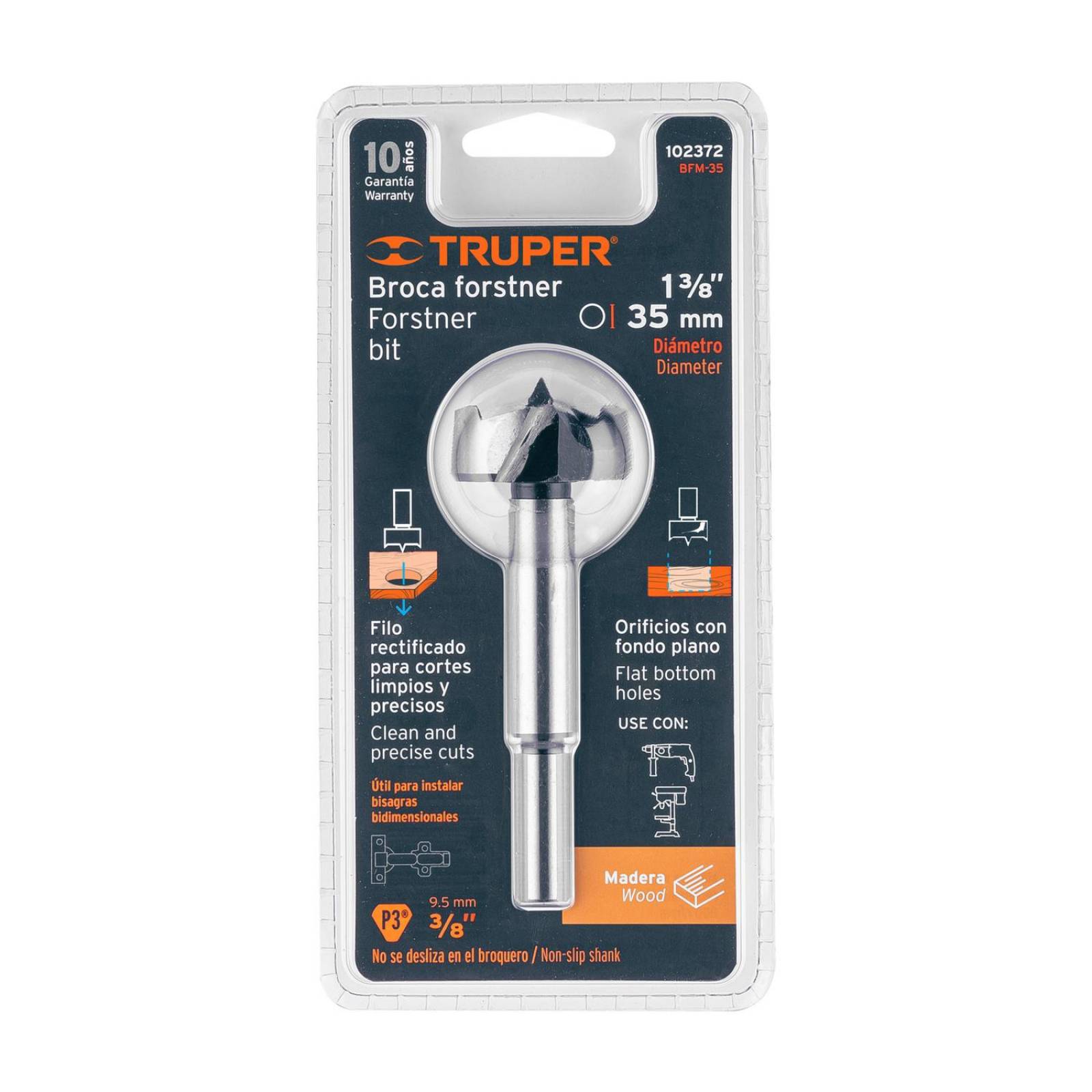 Broca forstner 35 mm para madera, Truper 
