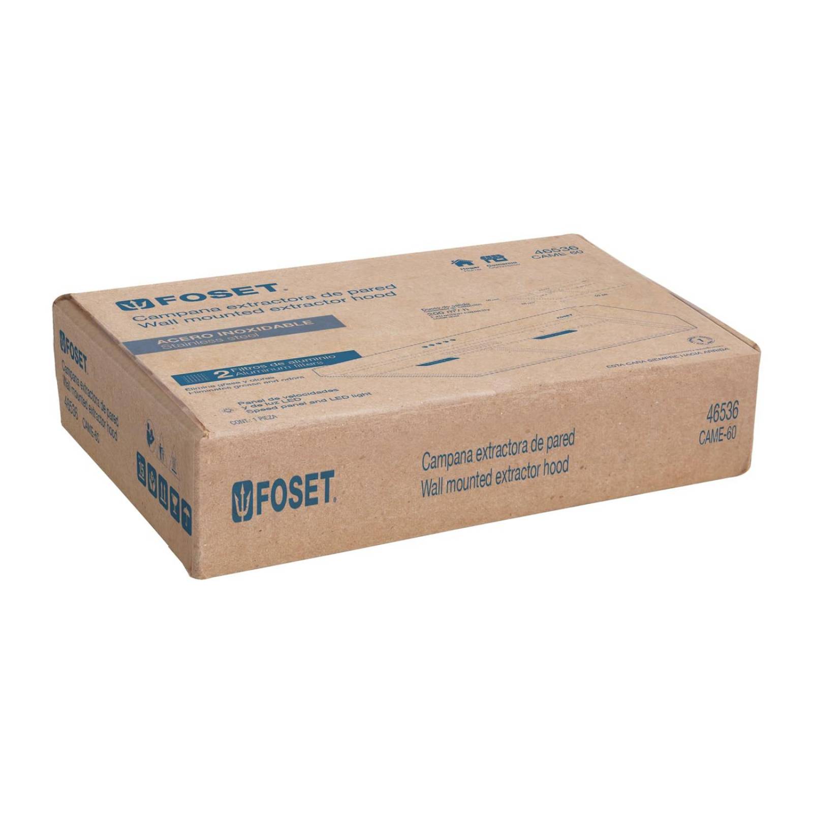 Campana extractora 60cm, empotrable, acero inoxidable, Foset 