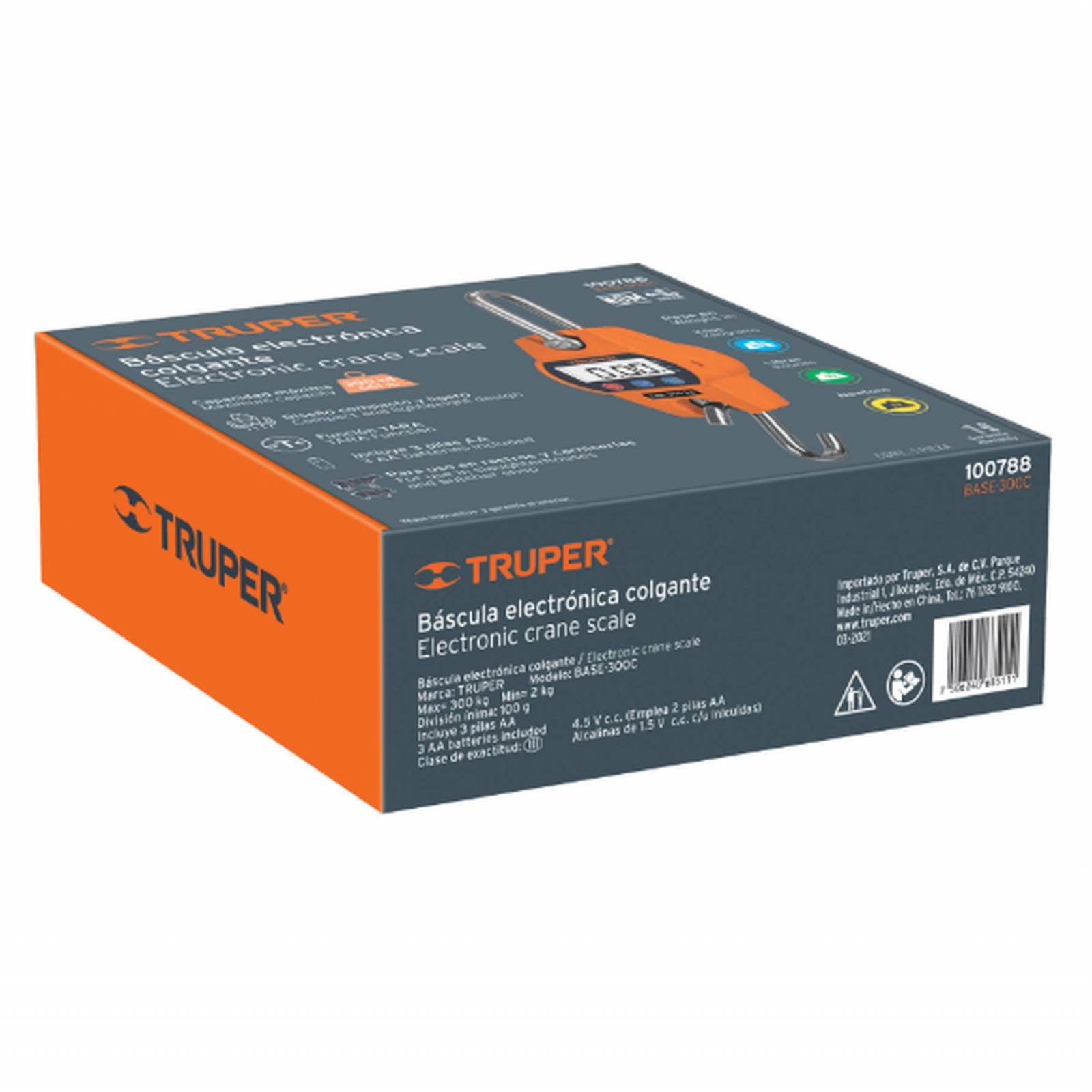 Báscula capacidad 300 kg electrónica colgante, Truper 