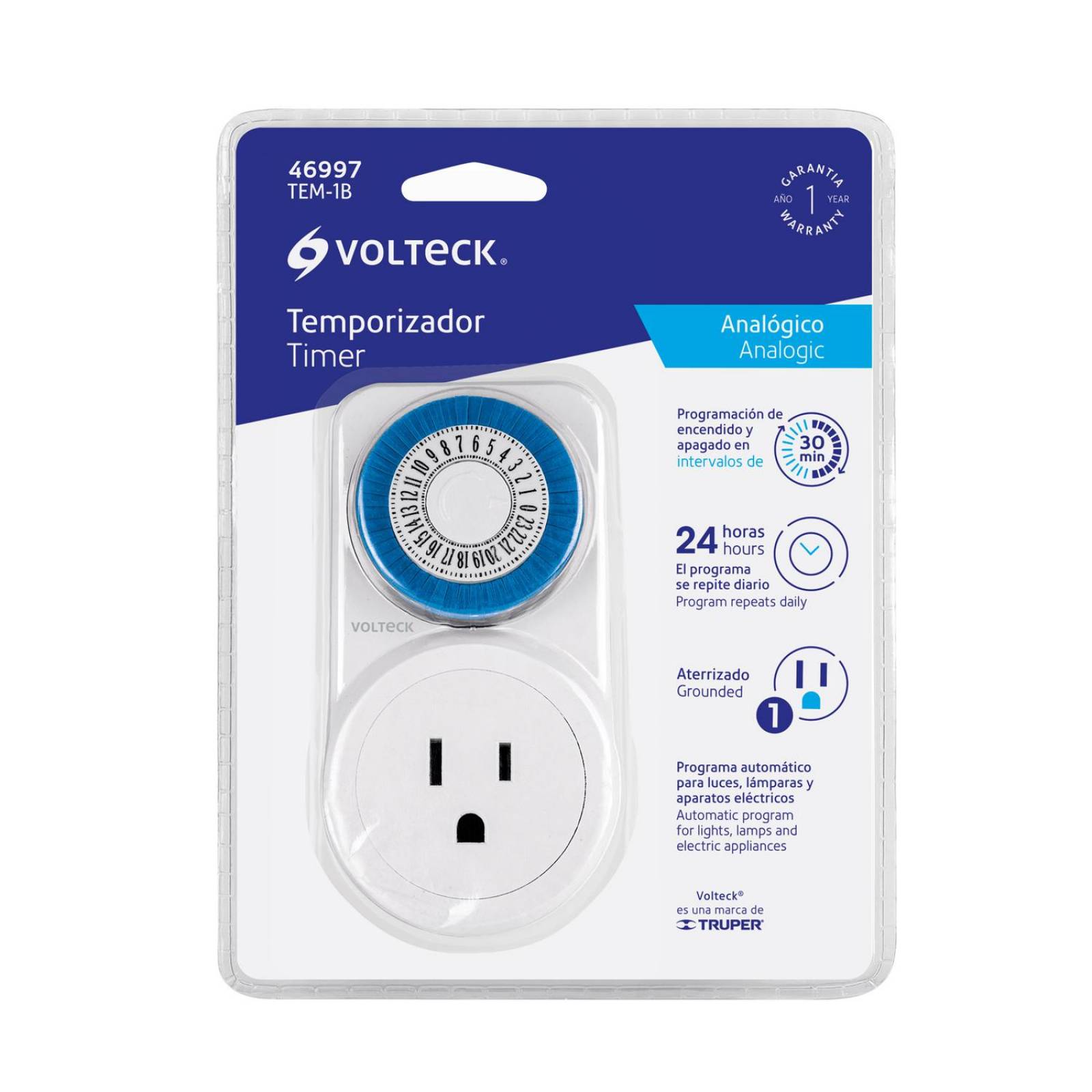 Temporizador analógico 1 evento, intervalos de 30 min. 