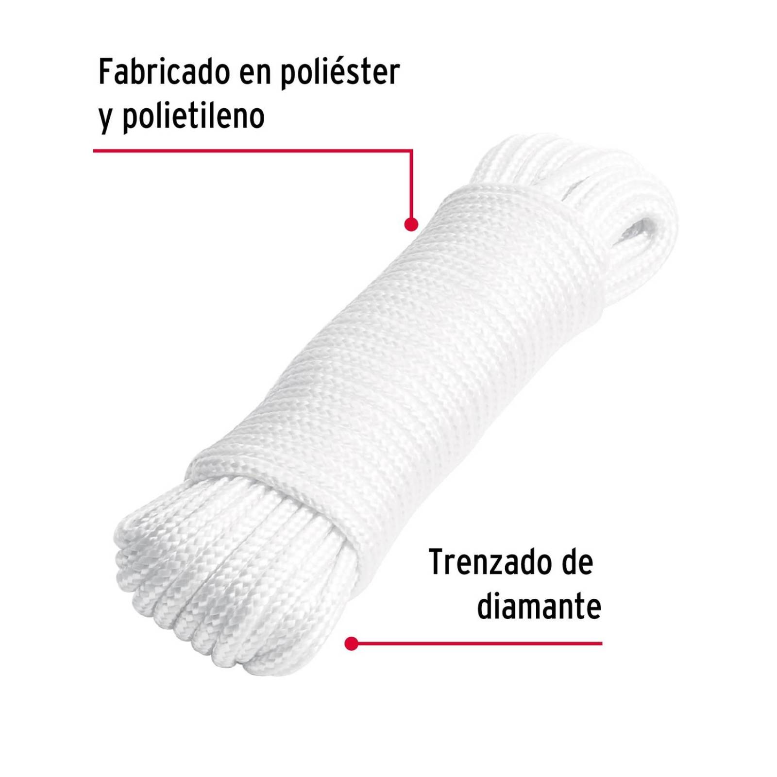 Piola de poliéster diamante de 5 mm x 15 m blanca, Fiero 