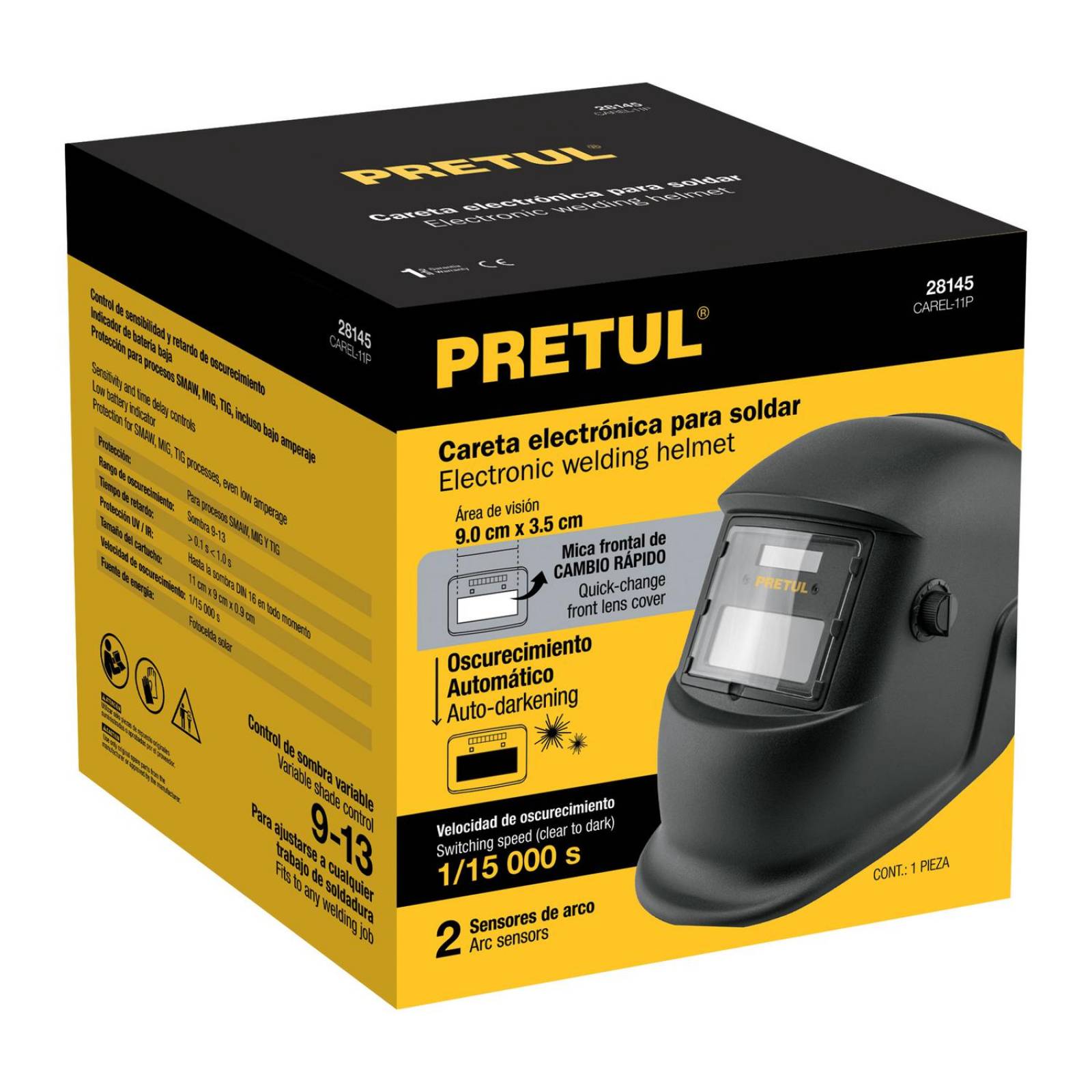 Careta electrónica para soldar, sombra 11, Pretul