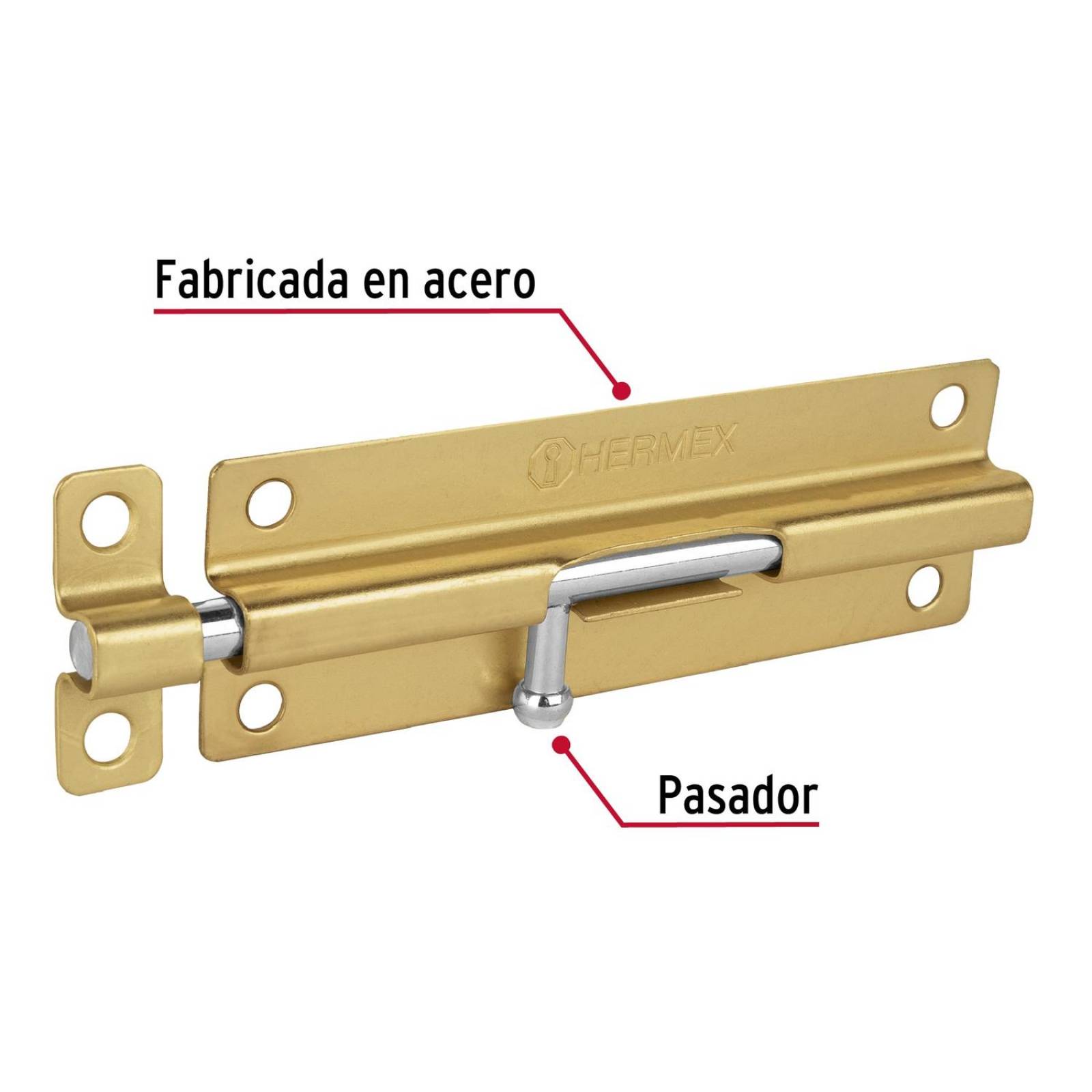 Pasador de barril de acero latón 6", Hermex 