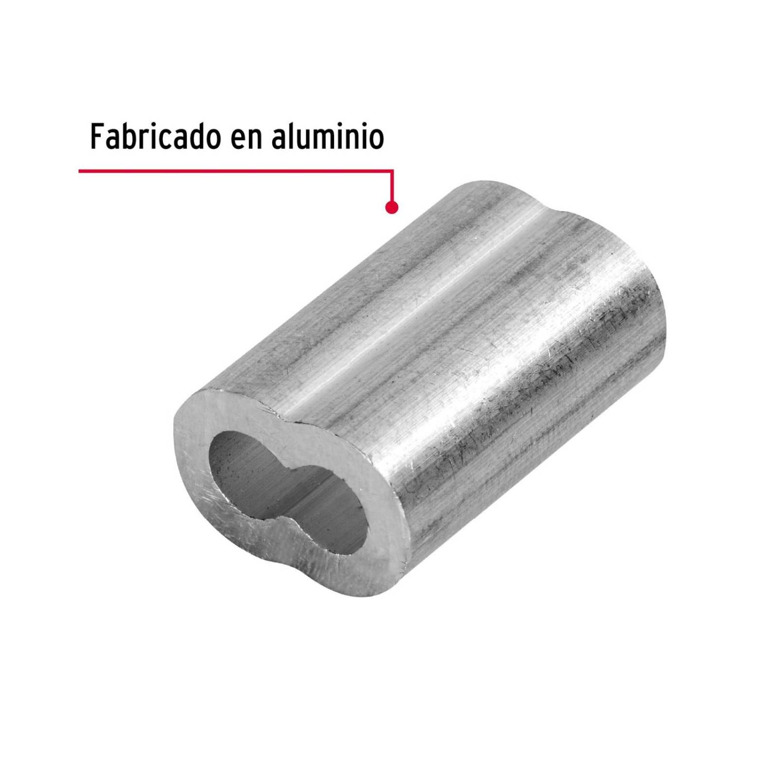 Bolsa con 50 casquillos dobles de aluminio, 3/16", Fiero 