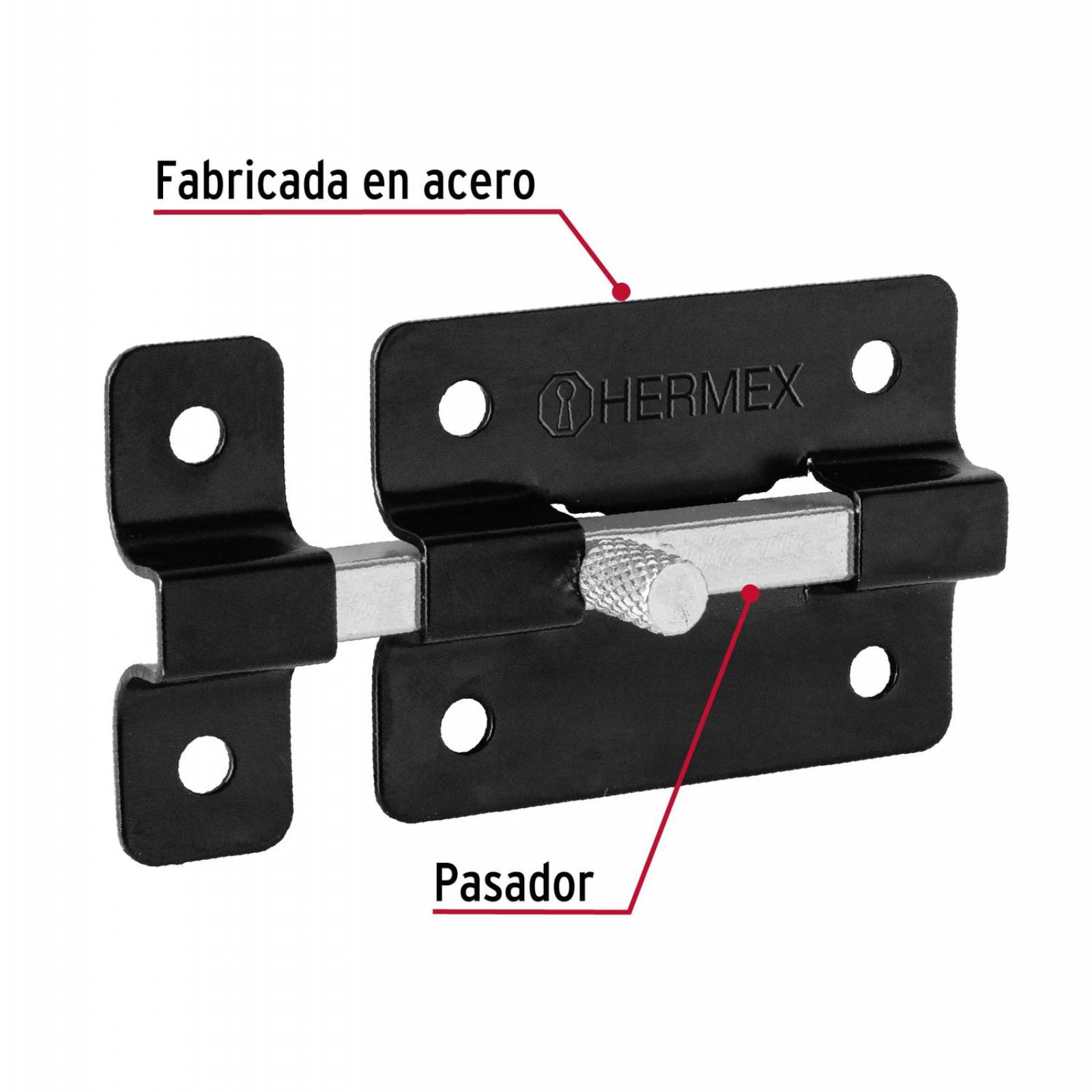 Pasador de barra plana 2", negro, Hermex 