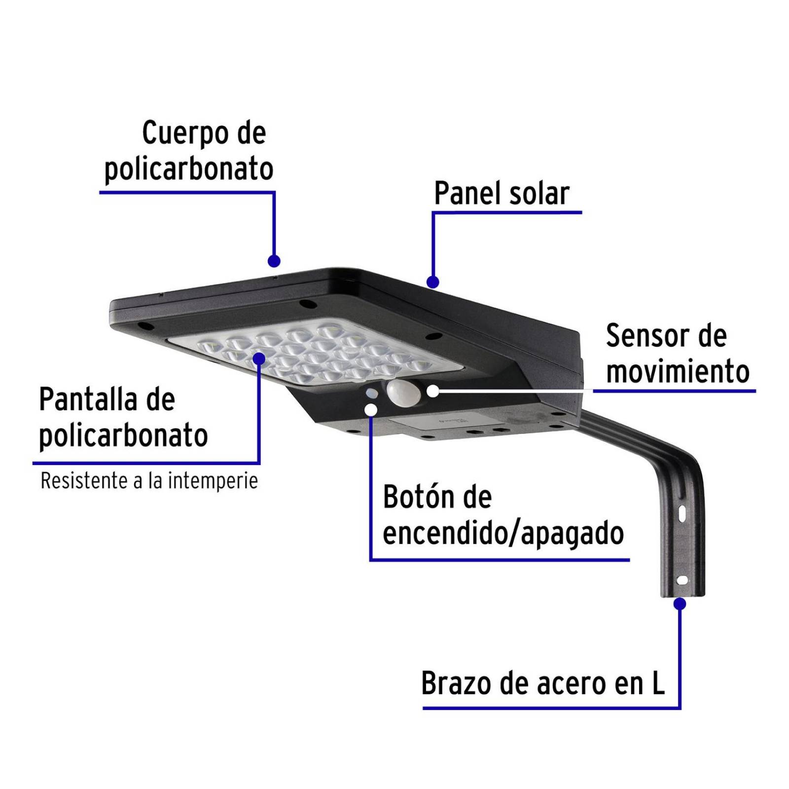 Luminario suburbano de LED 4 W con panel solar, Volteck 