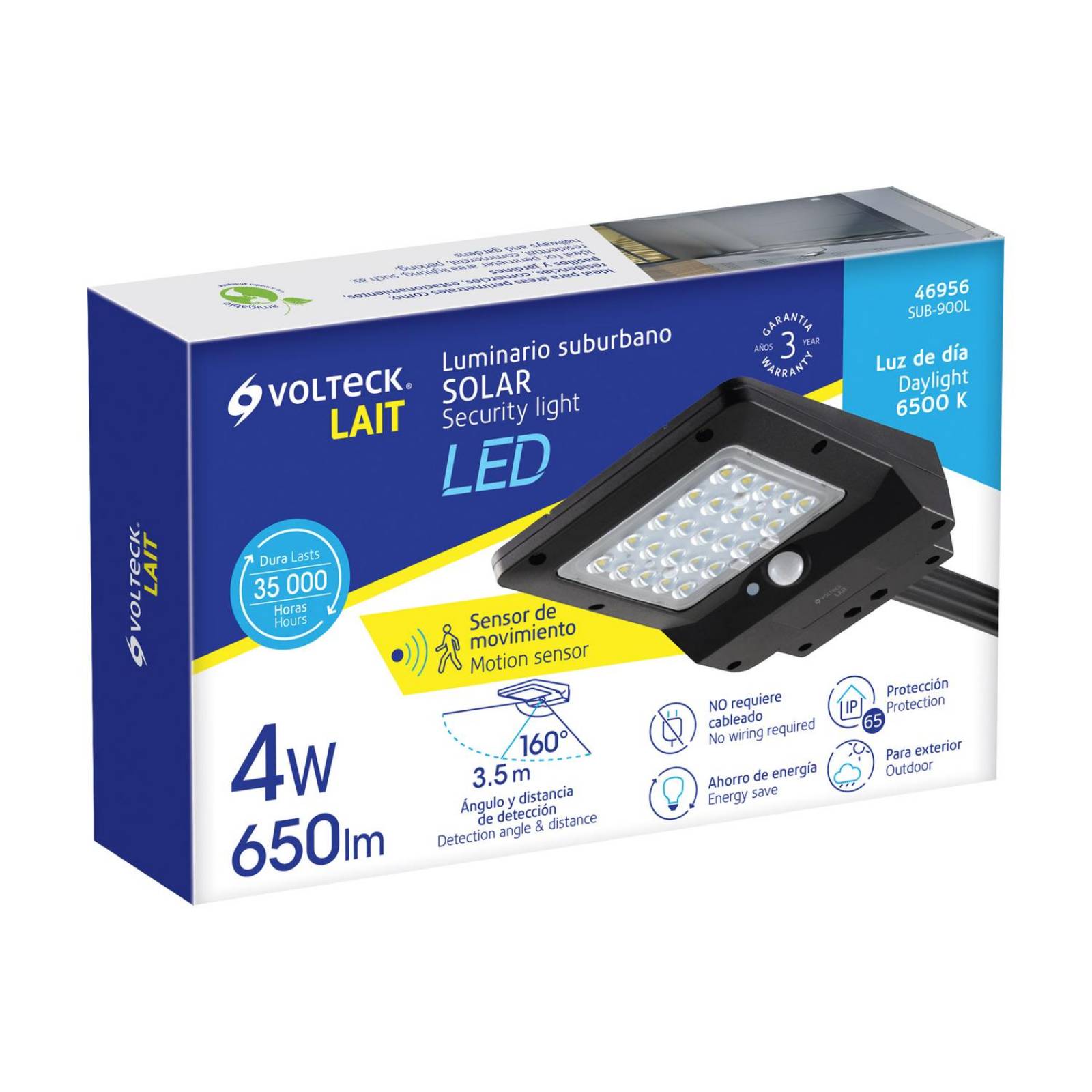 Luminario suburbano de LED 4 W con panel solar, Volteck 