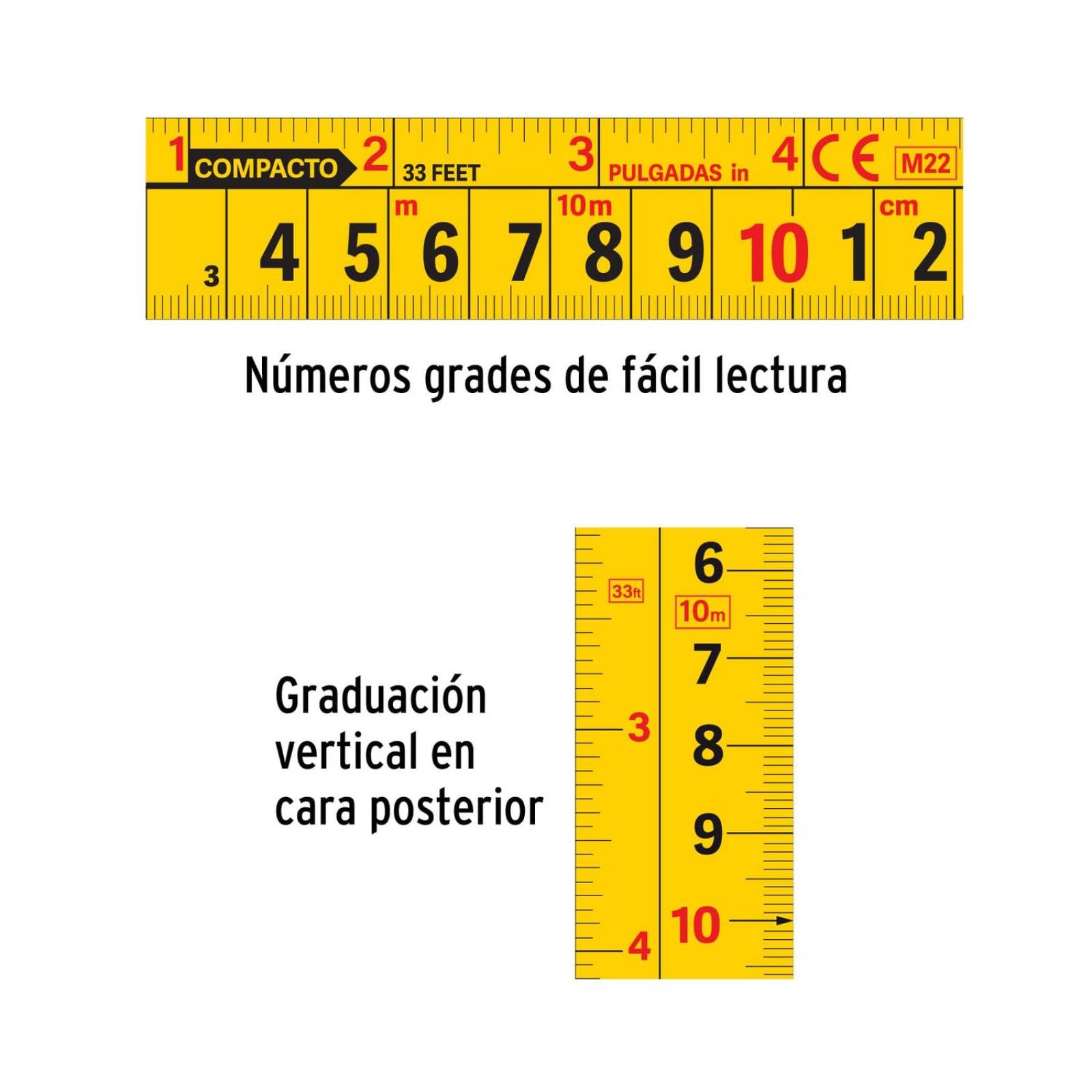 Flexómetro compacto 10 m con grip, cinta 25 mm, Truper 
