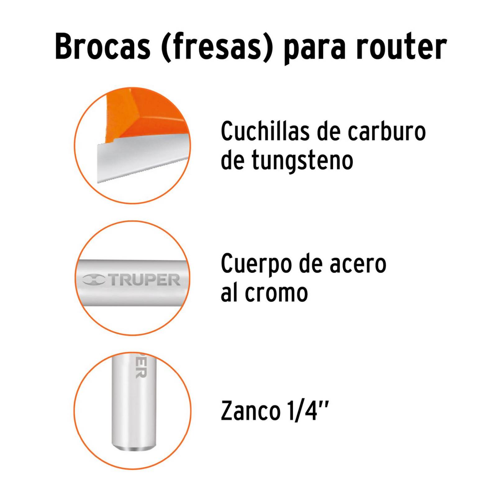 Broca router, recto, 3/8" con balero 